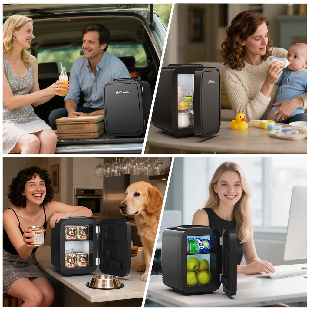 BEICHEN Mini Fridge, 4L/6 Can Small Refrigerator for Bedroom, Car, Office & Dorm,110V AC/ 12V DC Thermoelectric Cooler and Warmer for Cosmetics, Beverage and Food, Black