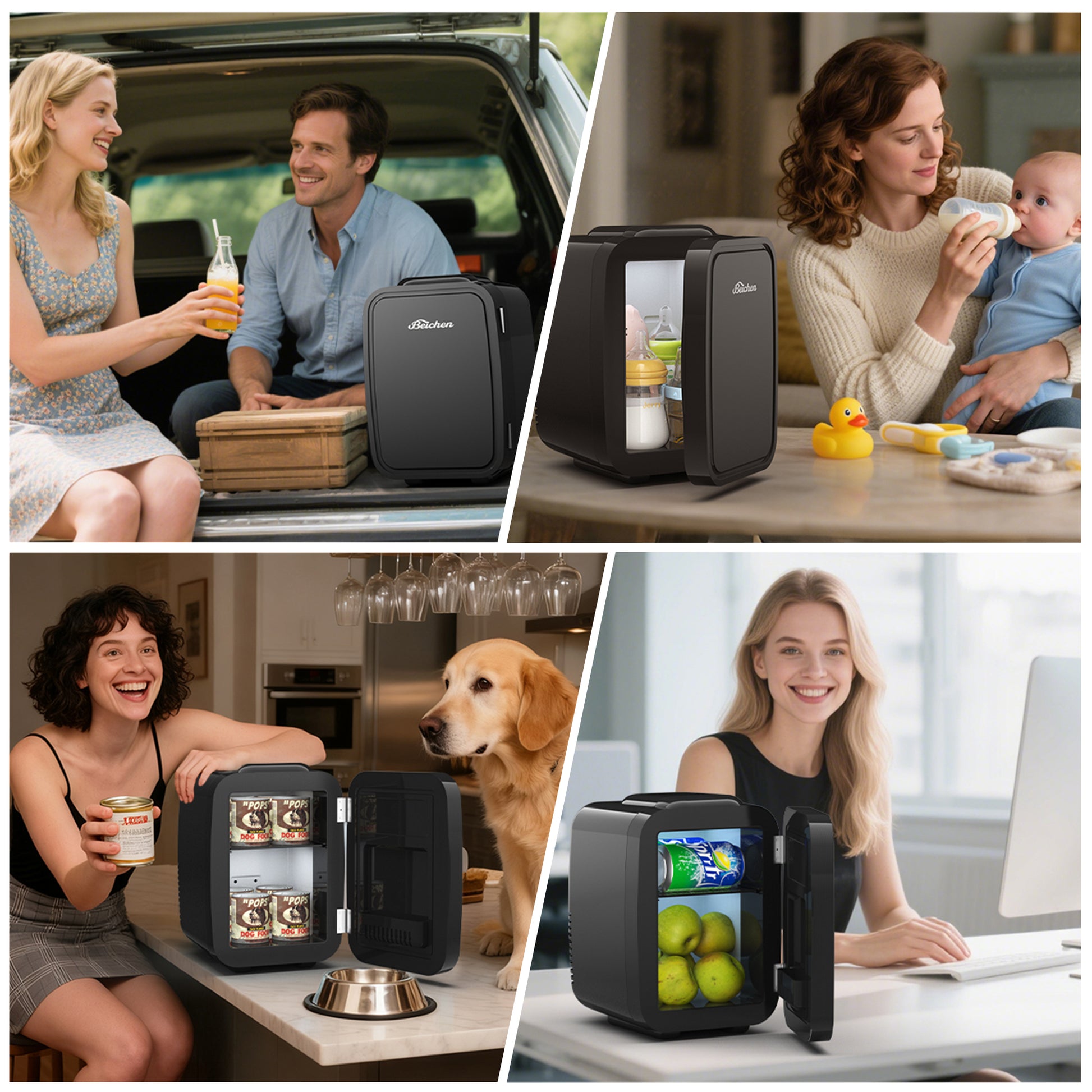 BEICHEN Mini Fridge, 4L/6 Can Small Refrigerator for Bedroom, Car, Office & Dorm,110V AC/ 12V DC Thermoelectric Cooler and Warmer for Cosmetics, Beverage and Food, Black