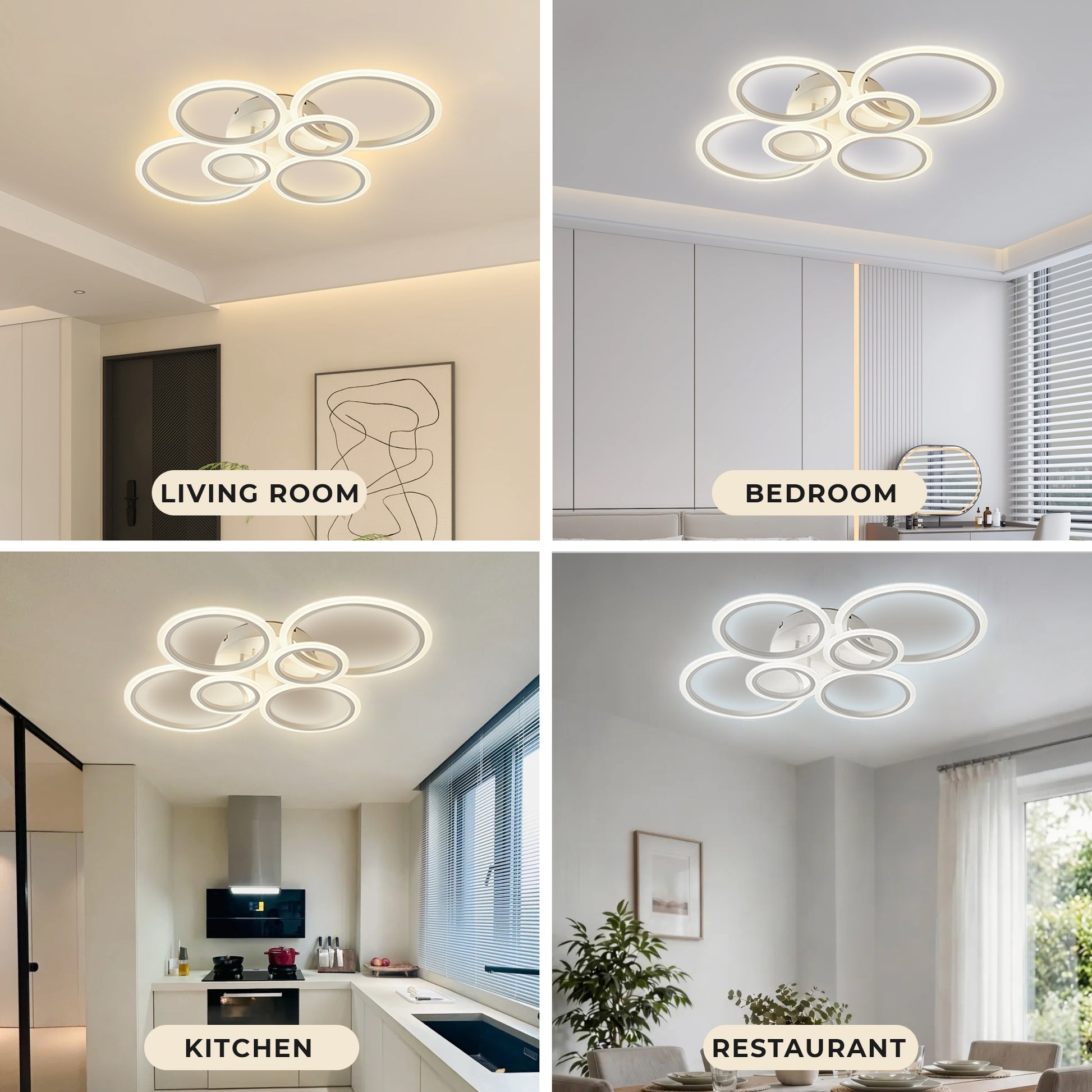 Anoak LED Ceiling Light with Remote 7 Rings White Close to Ceiling Lights 31.8" 130W 3000K-6500K Flush Mount Ceiling Lamp for Living Room,Bedroom,Kitchen