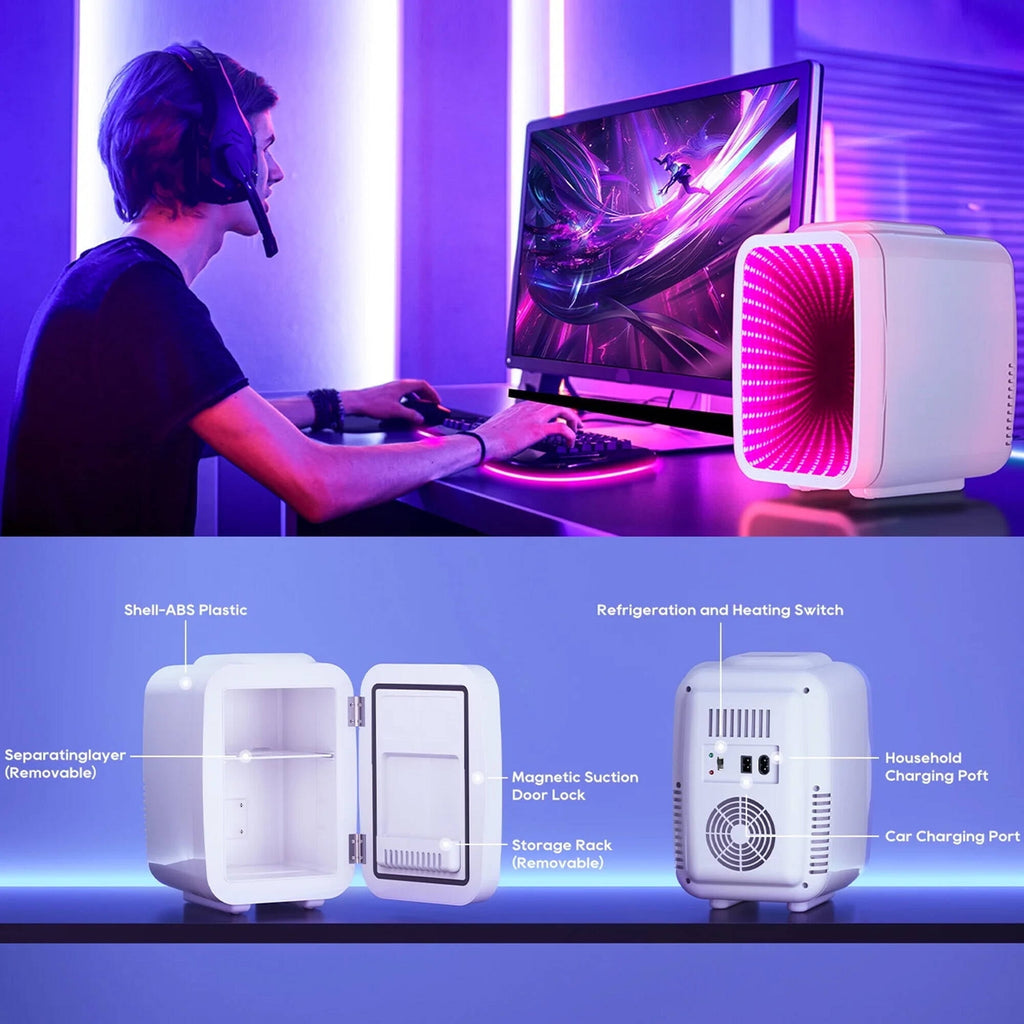 ACMETOP Mini Fridge, 4 Liter/6 Cans Small Refrigerator With Dimmable LED Light,AC/DC Portable Thermoelectric Cooler and Warmer for Bedroom,Office,Gaming room and Car