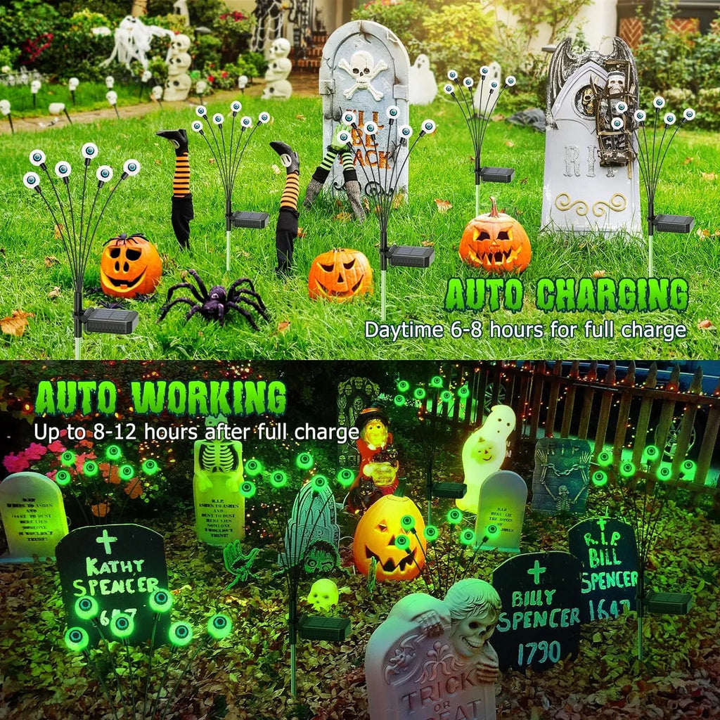 Morfone Halloween Decorations Outdoor, 2 Pack 12 LED Scary Eyeball Solar Halloween Lights, 2 Mode Waterproof Swaying Outside Decor, Solar Light Decorations for Garden Yard Party