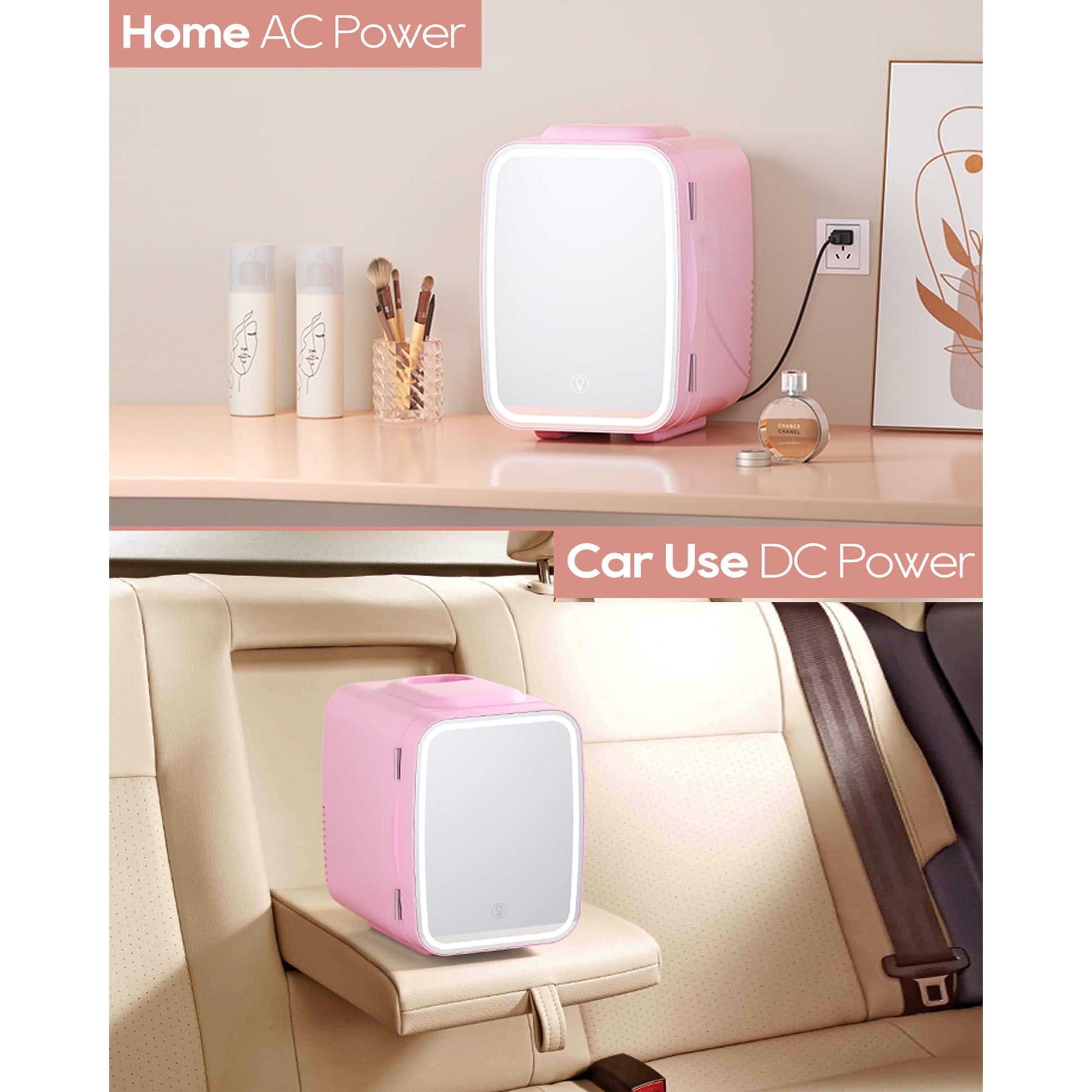 ACMETOP Skincare Fridge with Dimmable LED Light Mirror,4L/6 Can Mini Fridge for Skincare and Makeup,Cooler & Warmer, Portable Small Fridge for for Bedroom, Office, Dorm and Car,
