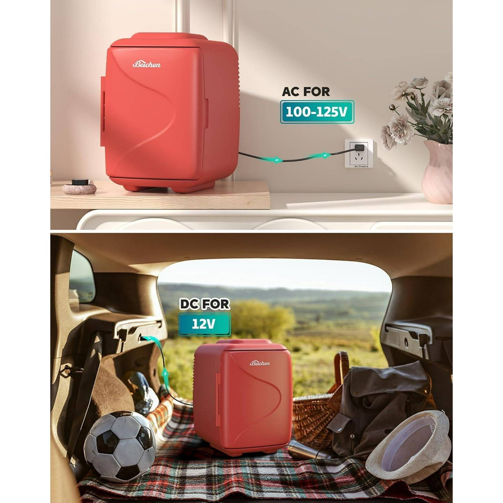 BEICHEN Mini Fridge [Upgraded], 4L/6 Can Skincare Fridge with Cooling & Warming, Portable Beauty Fridge for Bedroom, Makeup, Office, Car & Travel – Red