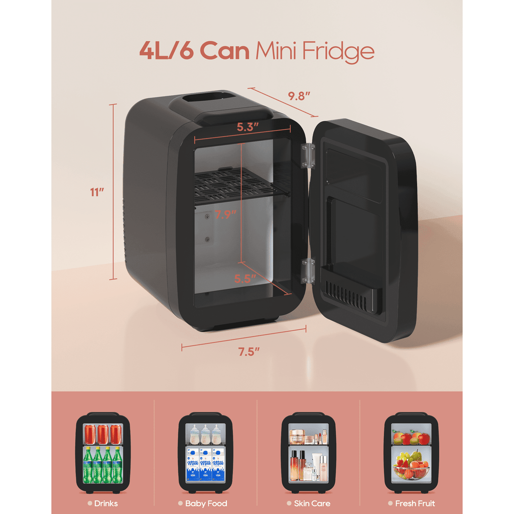 ACMETOP Skincare Fridge with Dimmable LED Light Mirror,4L/6 Can Mini Fridge for Skincare and Makeup,Cooler & Warmer, Portable Small Fridge for for Bedroom, Office, Dorm and Car,