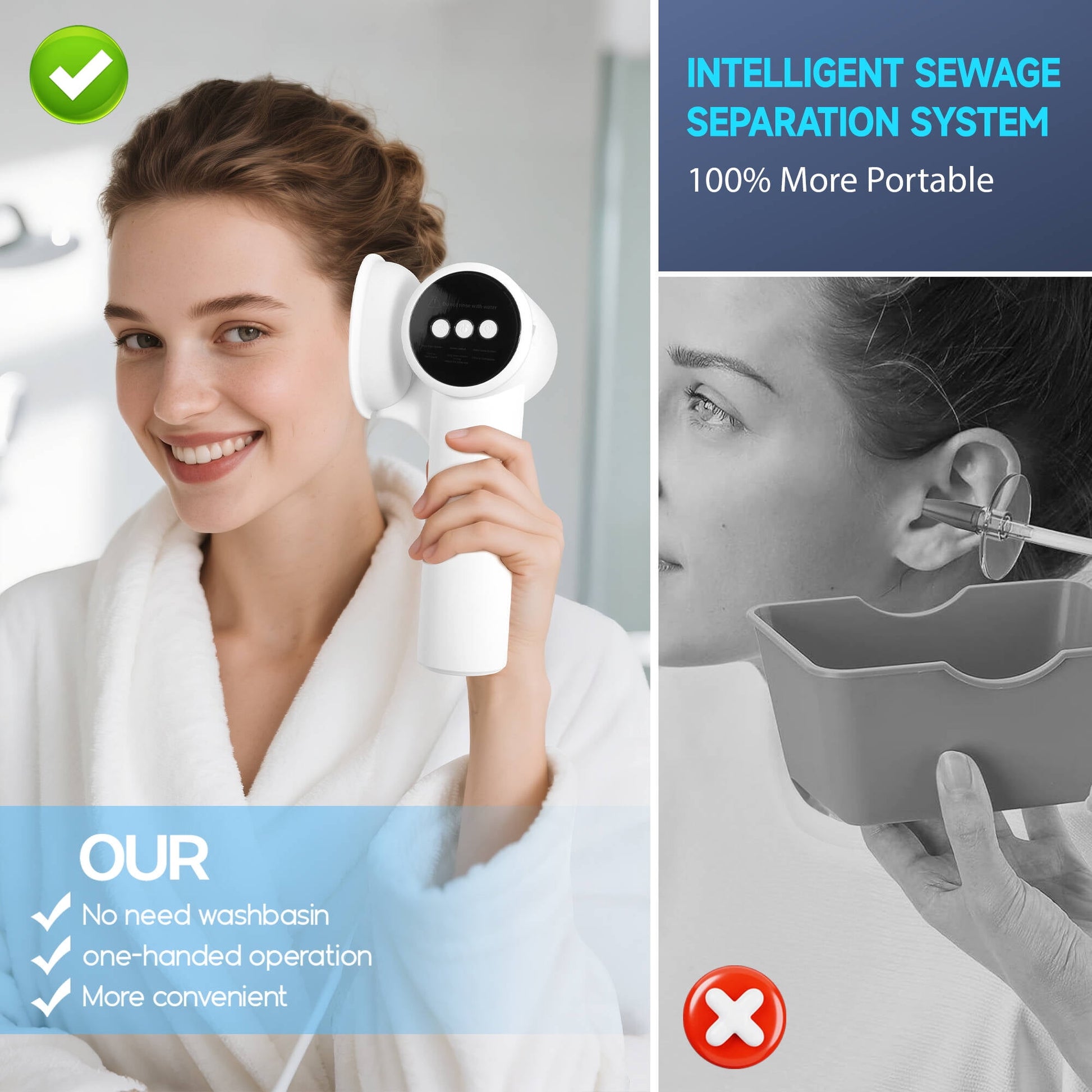Morfone Upgraded Ear Wax Removal, 2 in 1 Cleaning & Drying Ear Cleaner, Effective Ear Cleaning Kit with One-Piece Waste Tank, Safe Ear Irrigation with 5 Pressure Settings, IPX7