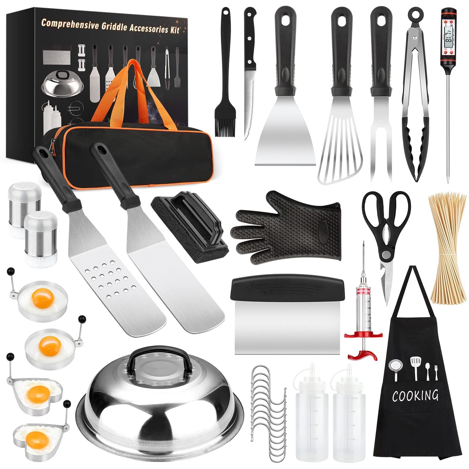ACMETOP 135-Piece Griddle Accessories Kit for Blackstone and Camp Chef, Flat Top Grill Tool Set with Spatulas, Bottles, Scraper, Egg Rings & More
