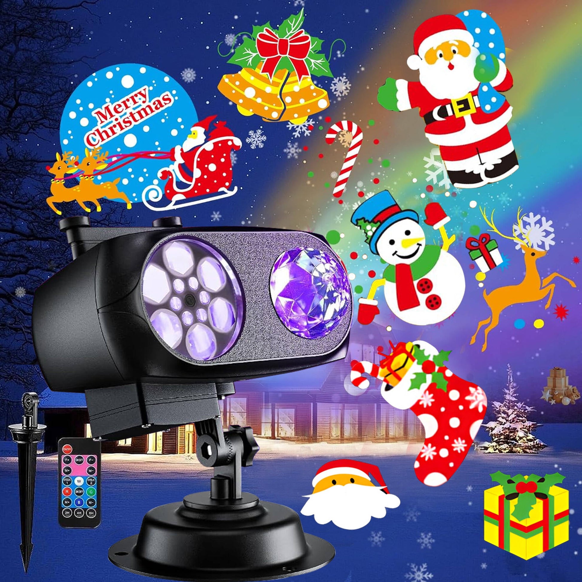 ACMETOP Christmas Projector Lights Outdoor, 2-in-1 Holiday Projector Lights With 80 HD Patterns, 10 3D Ocean Wave for Party Garden Yard Decor