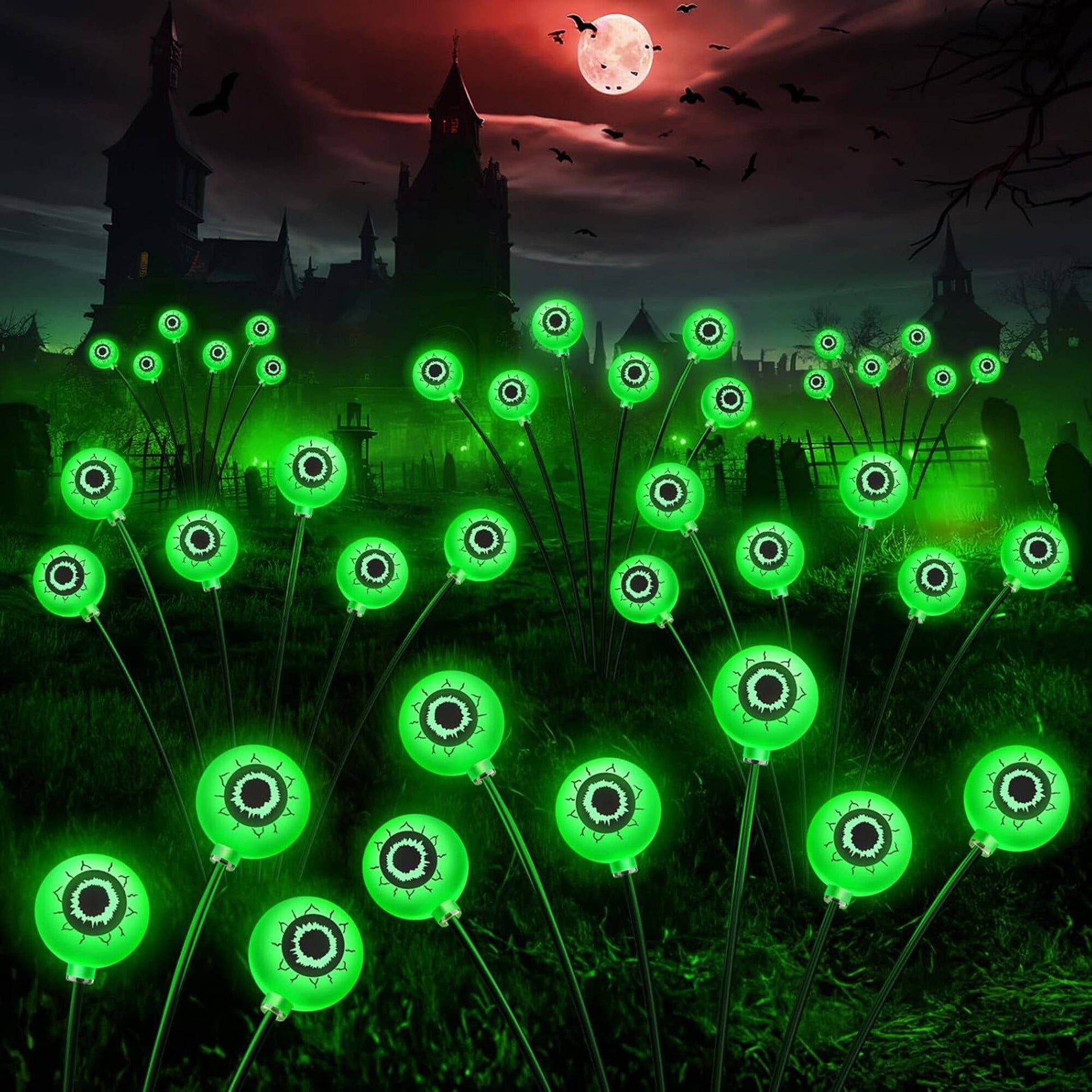 ACMETOP Halloween Decorations Outdoor, 2 Pack 12 LED Scary Eyeball Solar Halloween Lights, 2 Mode Waterproof Swaying Outside Decor, Solar Light Decorations for Garden Yard Party