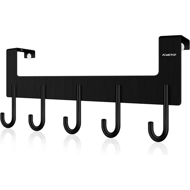 ACMETOP Over The Door Hooks, Over The Door Hanger, Heavy Duty Aluminum Over The Door Towel Rack Hooks for Hanging Coat, Bag, Robe - 5 Hooks, Brush Finish (Matte Silver 1Pcs)