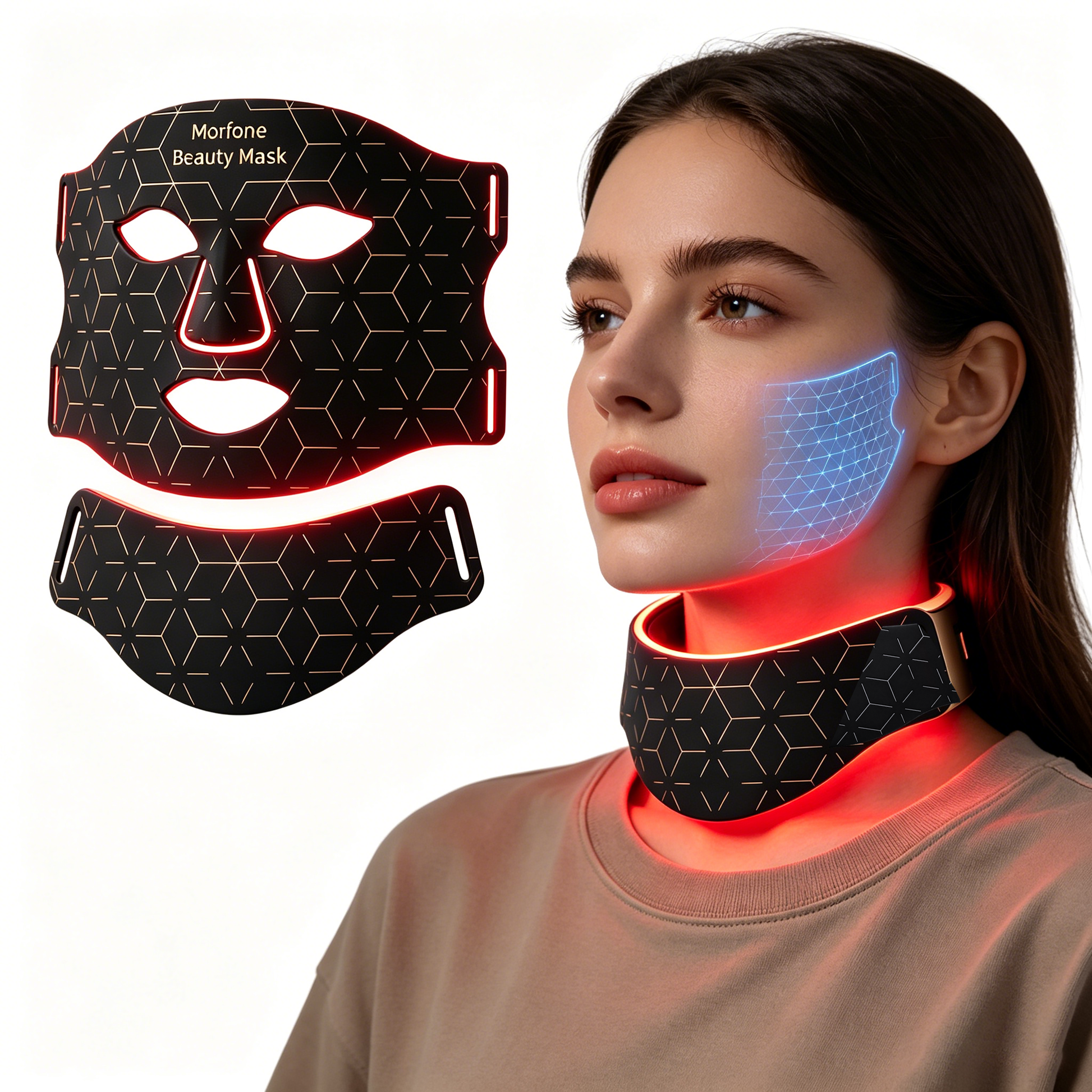 Morfone 7-in-1 LED Red Light Therapy Mask Face & Neck Light Therapy Device Rechargeable Silicone Mask
