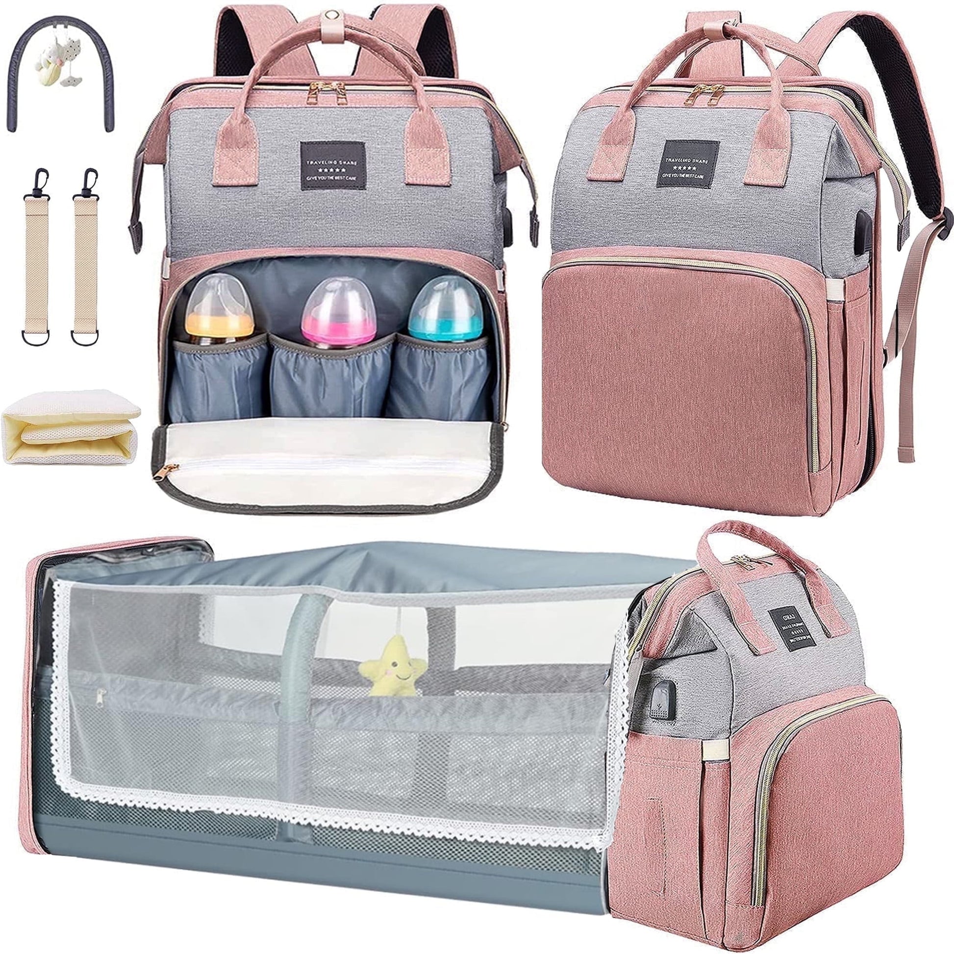 Morfone Baby Diaper Bag Backpack with Changing Station, Large Capacity Baby Bag, Waterproof Travel Backpack with USB Charging Port, Stroller Straps , Baby Shower Gifts