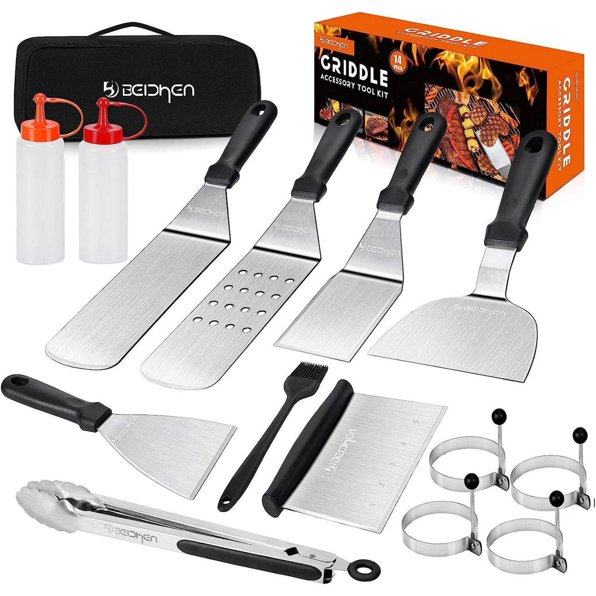 ACMETOP Griddle Accessories Kit, 14 Pcs Stainless Steel Griddle Grill Tools Set Blackstone and Camp Chef, Professional Grill Spatula Set for Men Women Outdoor BBQ and Camping