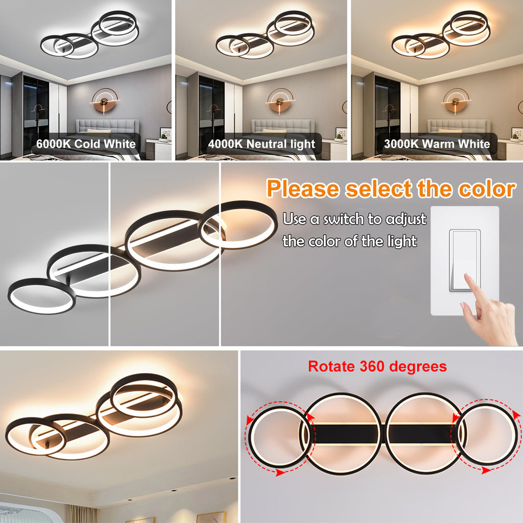 Beichen Modern LED Ceiling Light Black Hallway Light Fixtures 4000K Aluminum Long Flush Mount LED Ceiling Lamp for Hallway, Kitchen, Bedroom, Dining Room