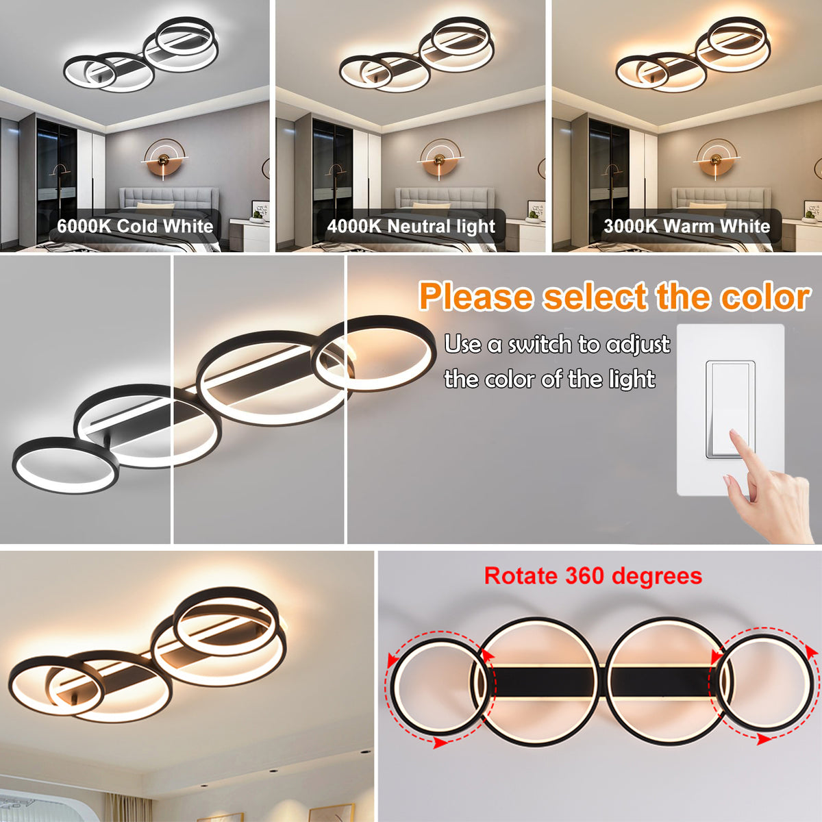 Beichen Modern LED Ceiling Light Black Hallway Light Fixtures 4000K Aluminum Long Flush Mount LED Ceiling Lamp for Hallway, Kitchen, Bedroom, Dining Room