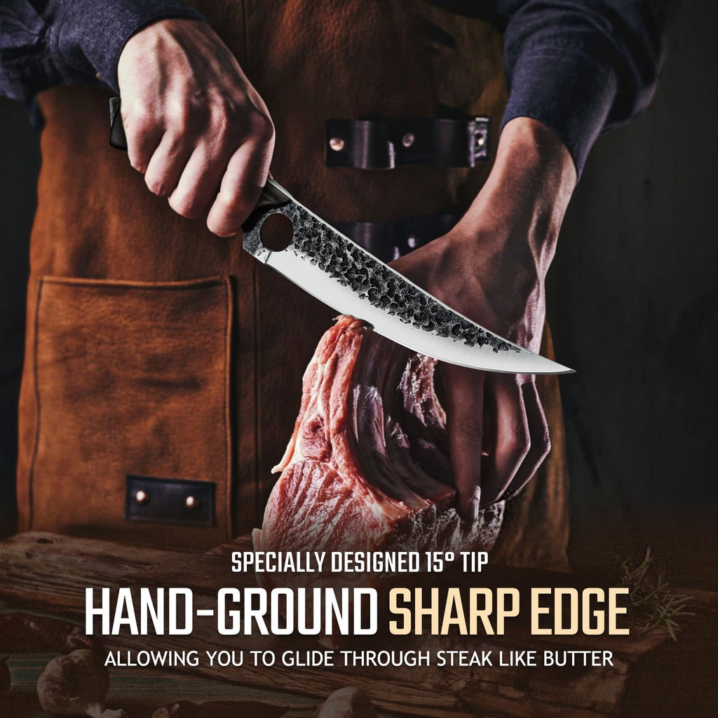 Mooues High-Carbon Steel Bone Knife Hand-Forged Knife, Meat and Vegetable Cutting Knife, Hunting, Barbecue Meat Knife Cooking Kitchen Knife
