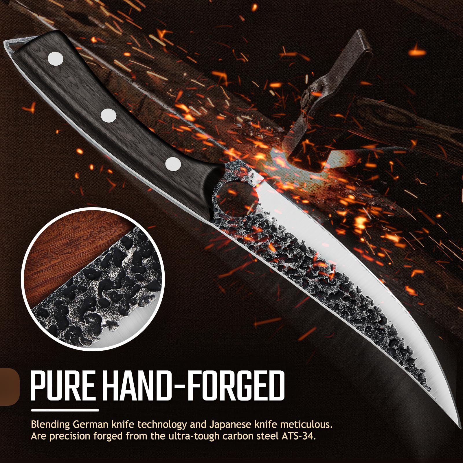 Mooues High-Carbon Steel Bone Knife Hand-Forged Knife, Meat and Vegetable Cutting Knife, Hunting, Barbecue Meat Knife Cooking Kitchen Knife