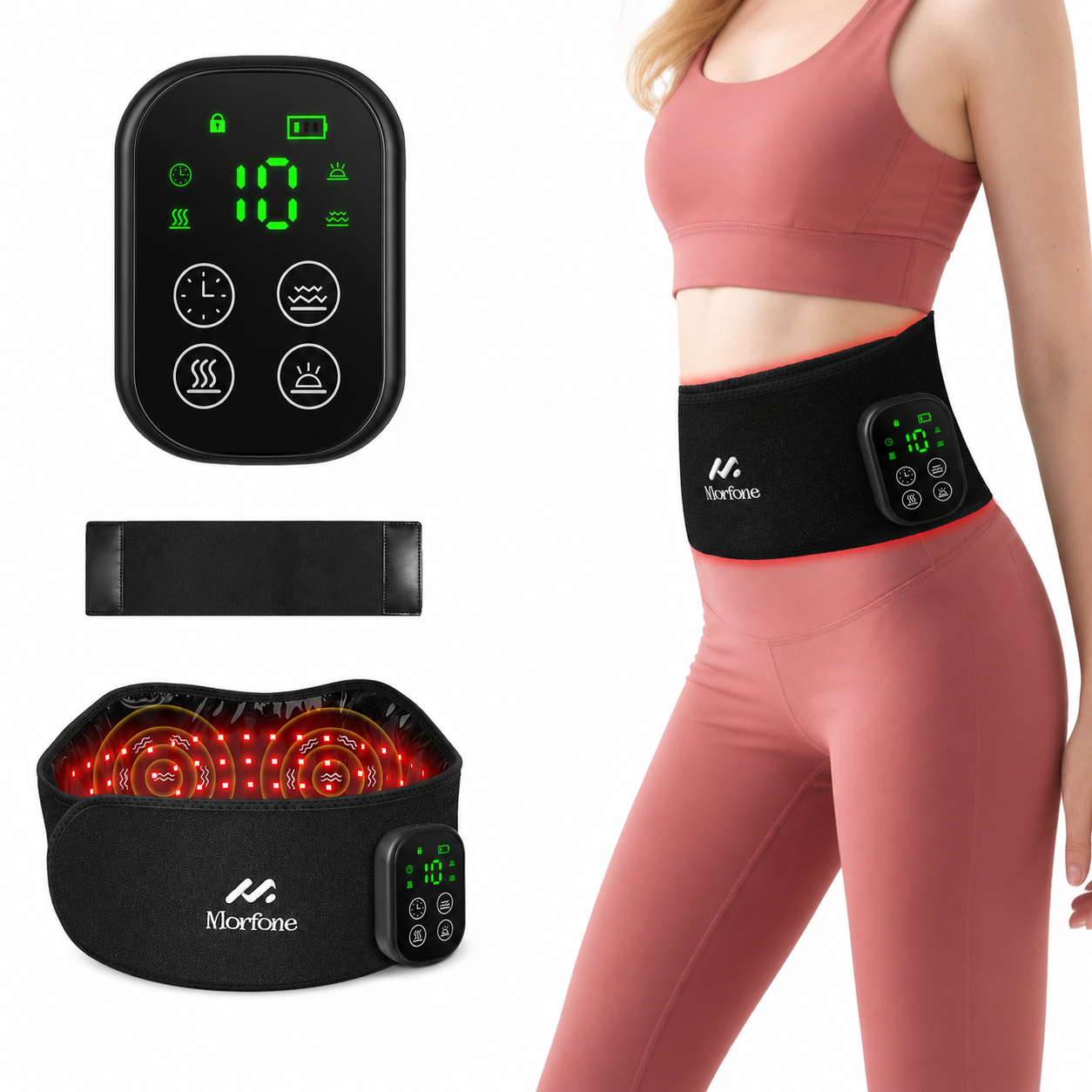 Morfone 5000mAh Wireless 660nm & 850nm Near-Infrared Light Therapy Heating Lumbar Support Belt,