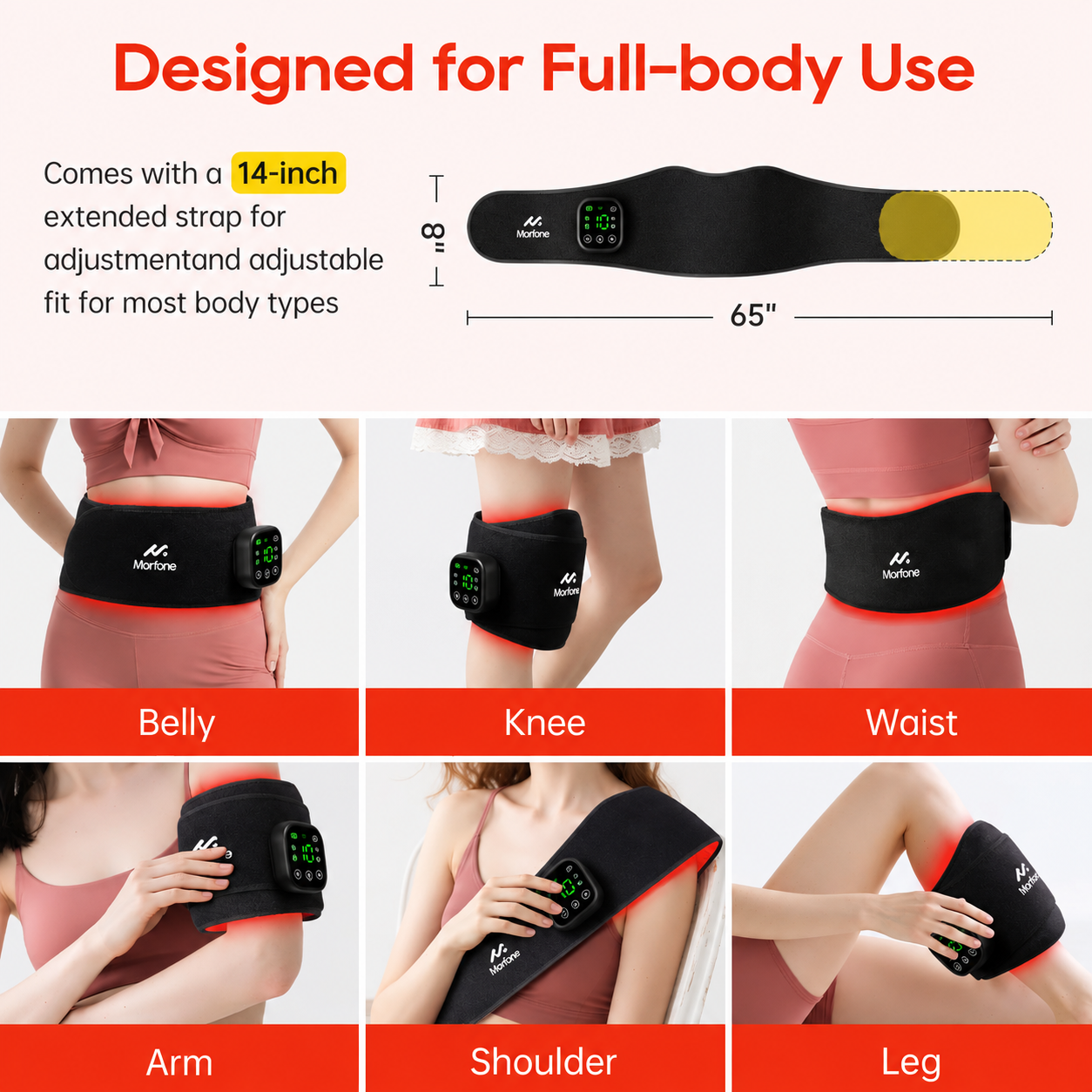 Morfone 5000mAh Wireless 660nm & 850nm Near-Infrared Light Therapy Heating Lumbar Support Belt,