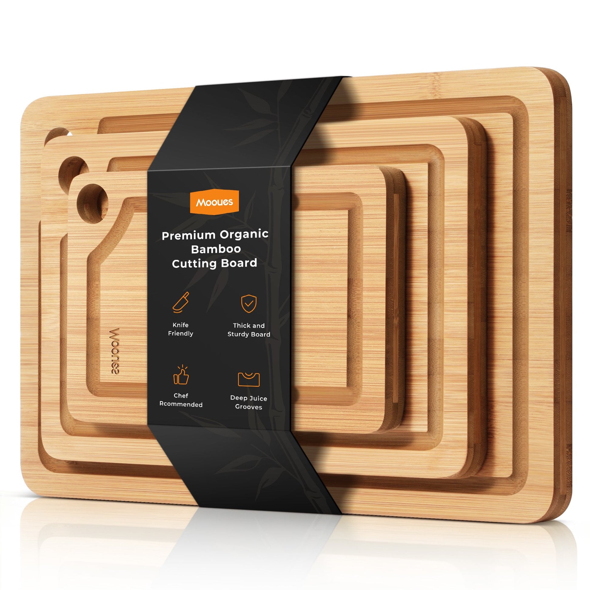 ACMETOP Wooden Cutting Boards for Kitchen, Reversible Deep-Carbonized Bamboo Cutting Board with Juice Groove, Knife-Friendly, Kitchen Gift (3 Pcs)