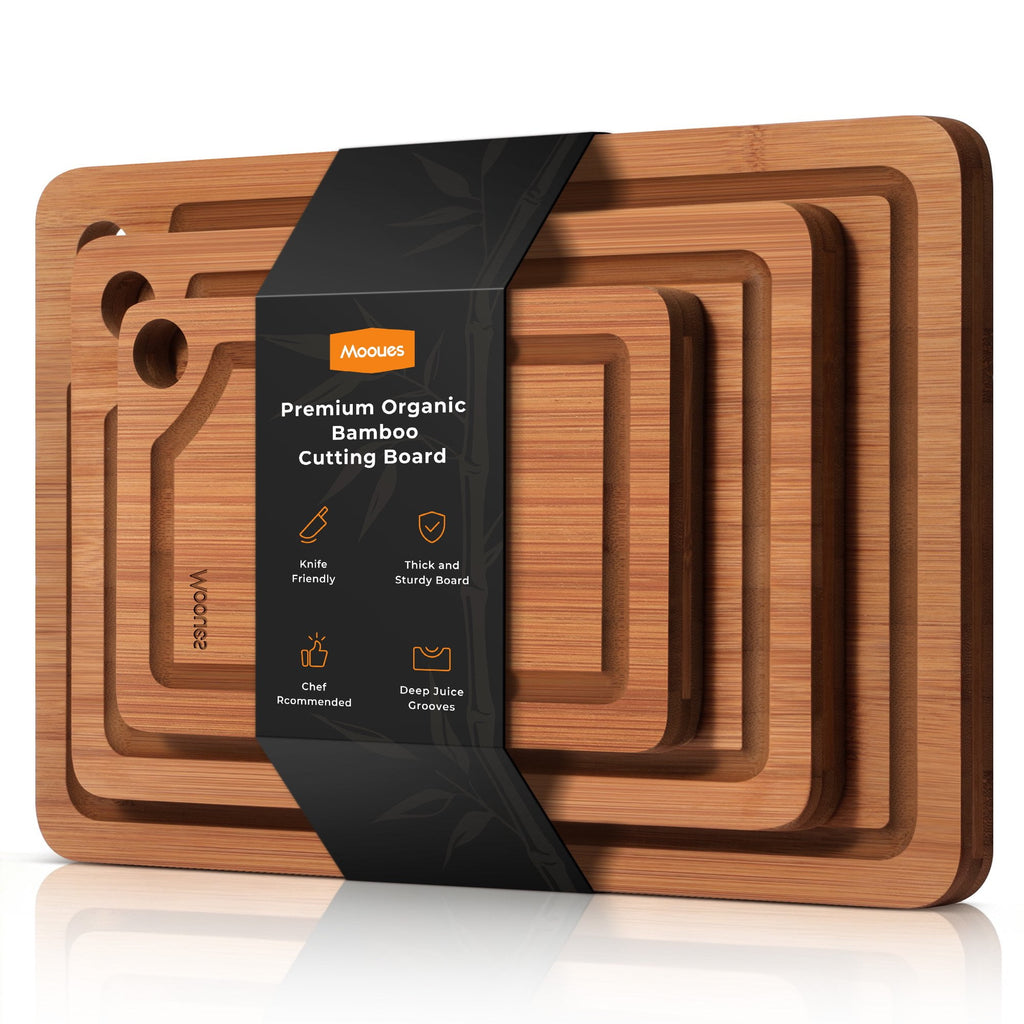 ACMETOP Wooden Cutting Boards for Kitchen, Reversible Deep-Carbonized Bamboo Cutting Board with Juice Groove, Knife-Friendly, Kitchen Gift (3 Pcs)