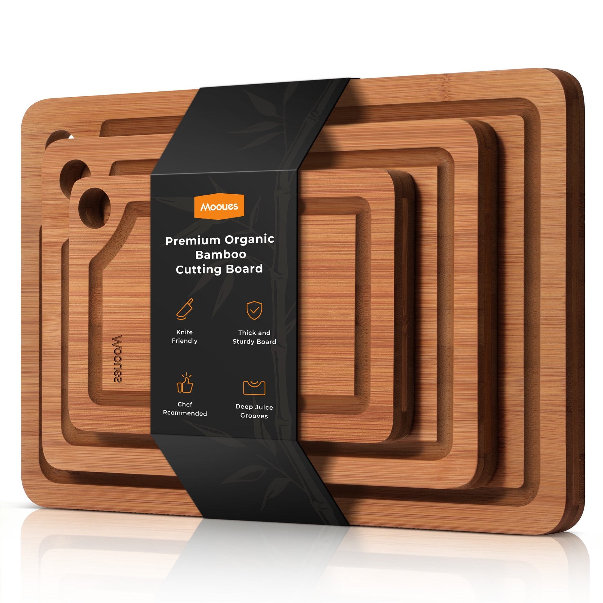 ACMETOP Wooden Cutting Boards for Kitchen, Reversible Deep-Carbonized Bamboo Cutting Board with Juice Groove, Knife-Friendly, Kitchen Gift (3 Pcs)