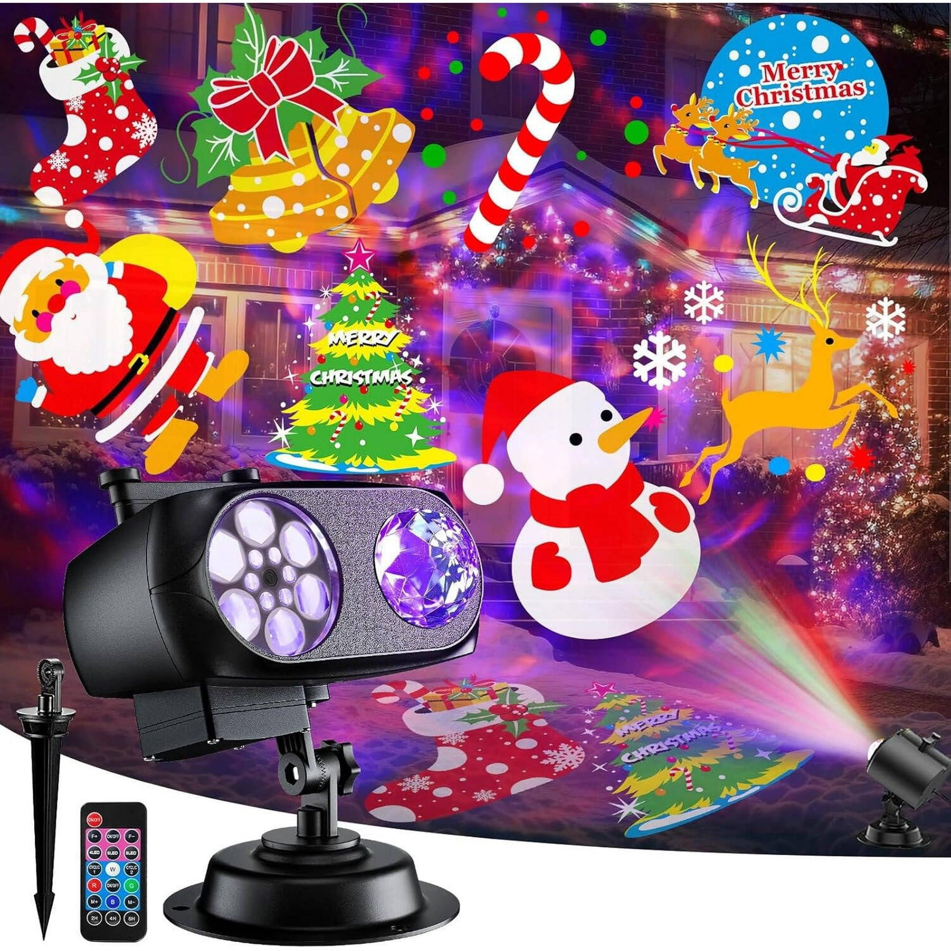 Morfone Christmas Projector Lights Outdoor, 2-in-1 HD Holiday Projector Lights with Remote Control & Timers, IP65 Waterproof Christmas Decorations for Yard Party Garden