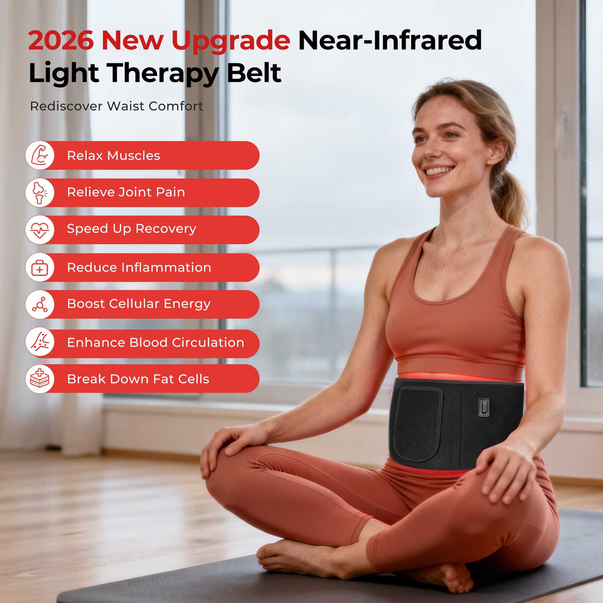 Morfone Red Light Therapy Heating Belt for Pain Relief  660nm and 850nm Infrared Light Therapy Wrap