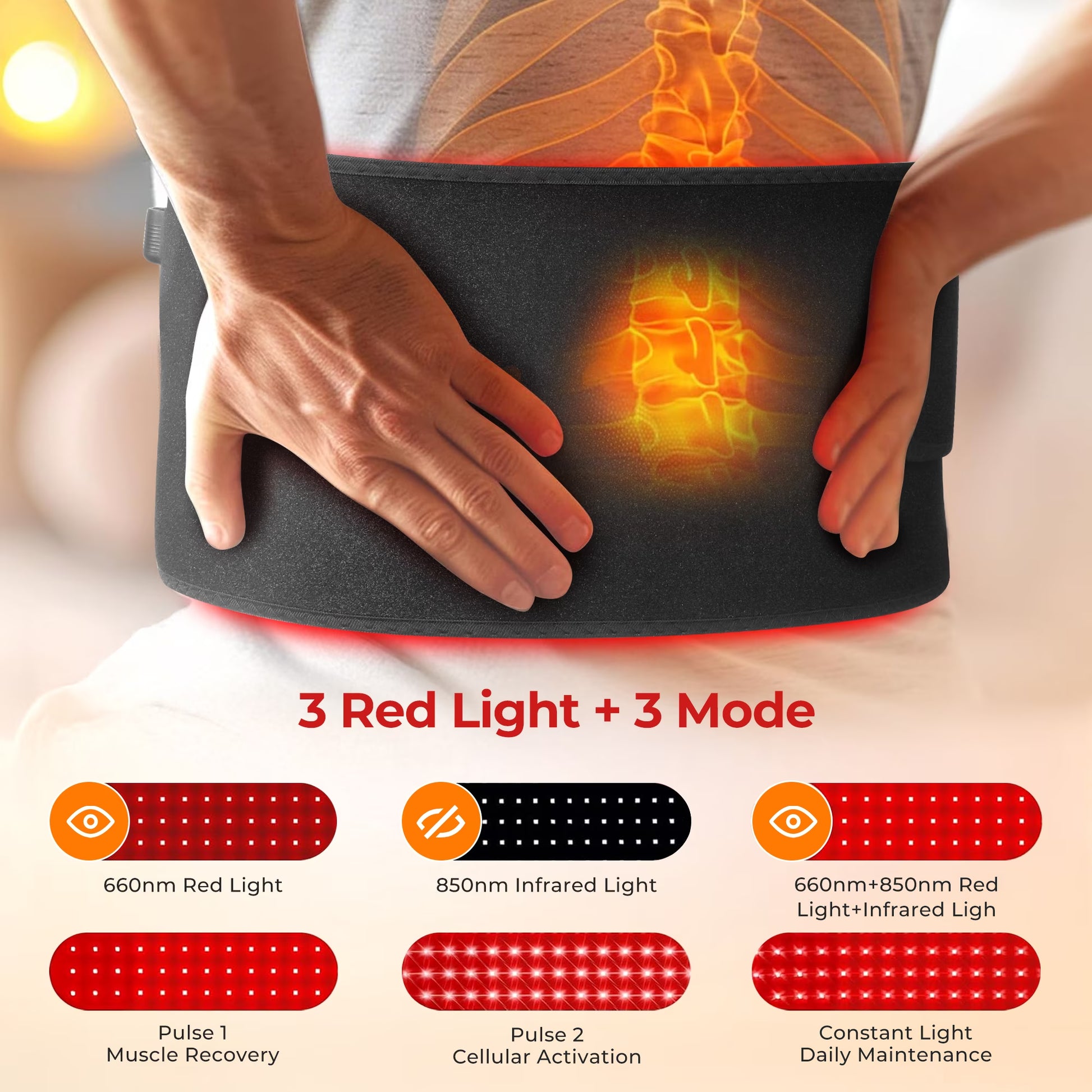 Morfone Red Light Therapy Heating Belt for Pain Relief  660nm and 850nm Infrared Light Therapy Wrap