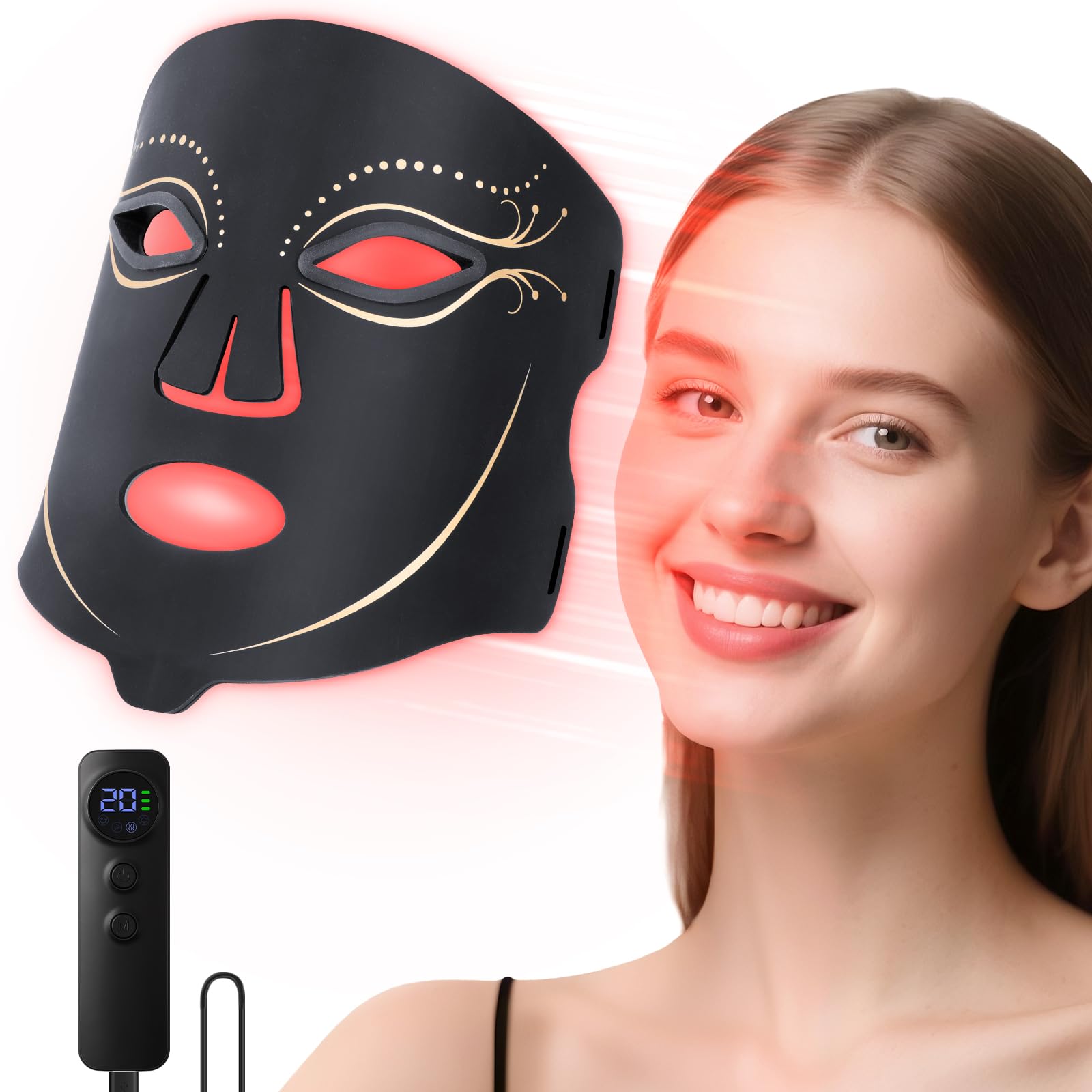 Morfone Red Light Vibrating Massage Mask,  850nm LED red light care set with timer function and 4 modes. The perfect gift choice