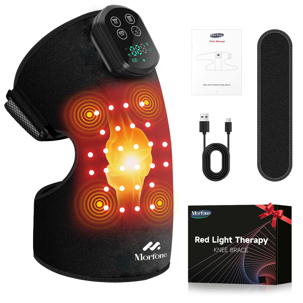 Morfone 3000mAh 660nm 850nm Infrared Red Light Therapy Device Knee Therapy Wrap 3 Vibration Modes & 4 Heating Levels