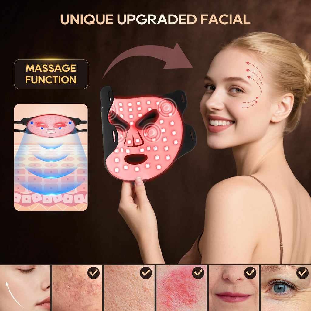 Morfone Red Light Vibrating Massage Mask,  850nm LED red light care set with timer function and 4 modes. The perfect gift choice