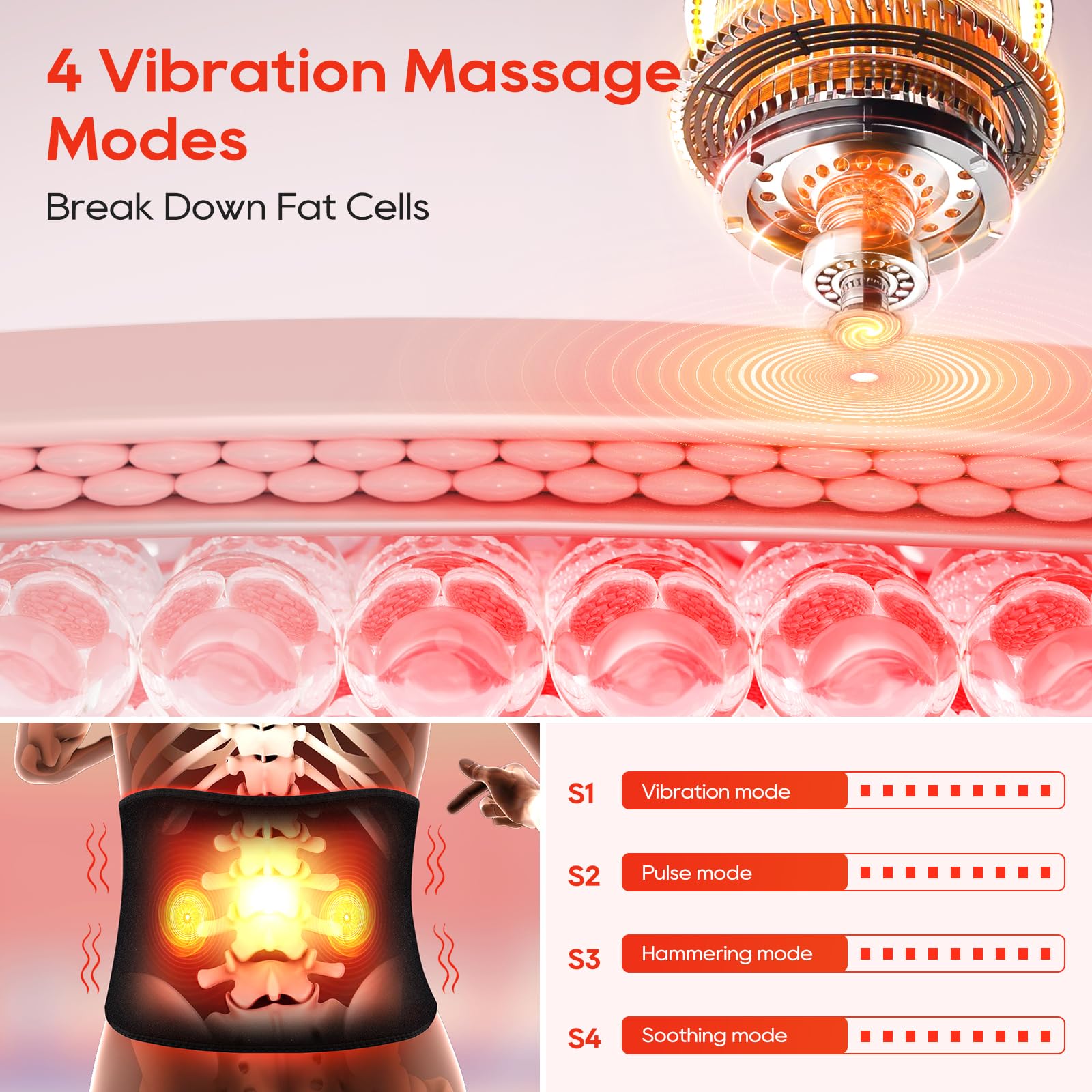 Morfone 660nm&850nm Red Light Therapy Heating Massage Belt for Muscle Pain Relief Red Light Therapy Wrap