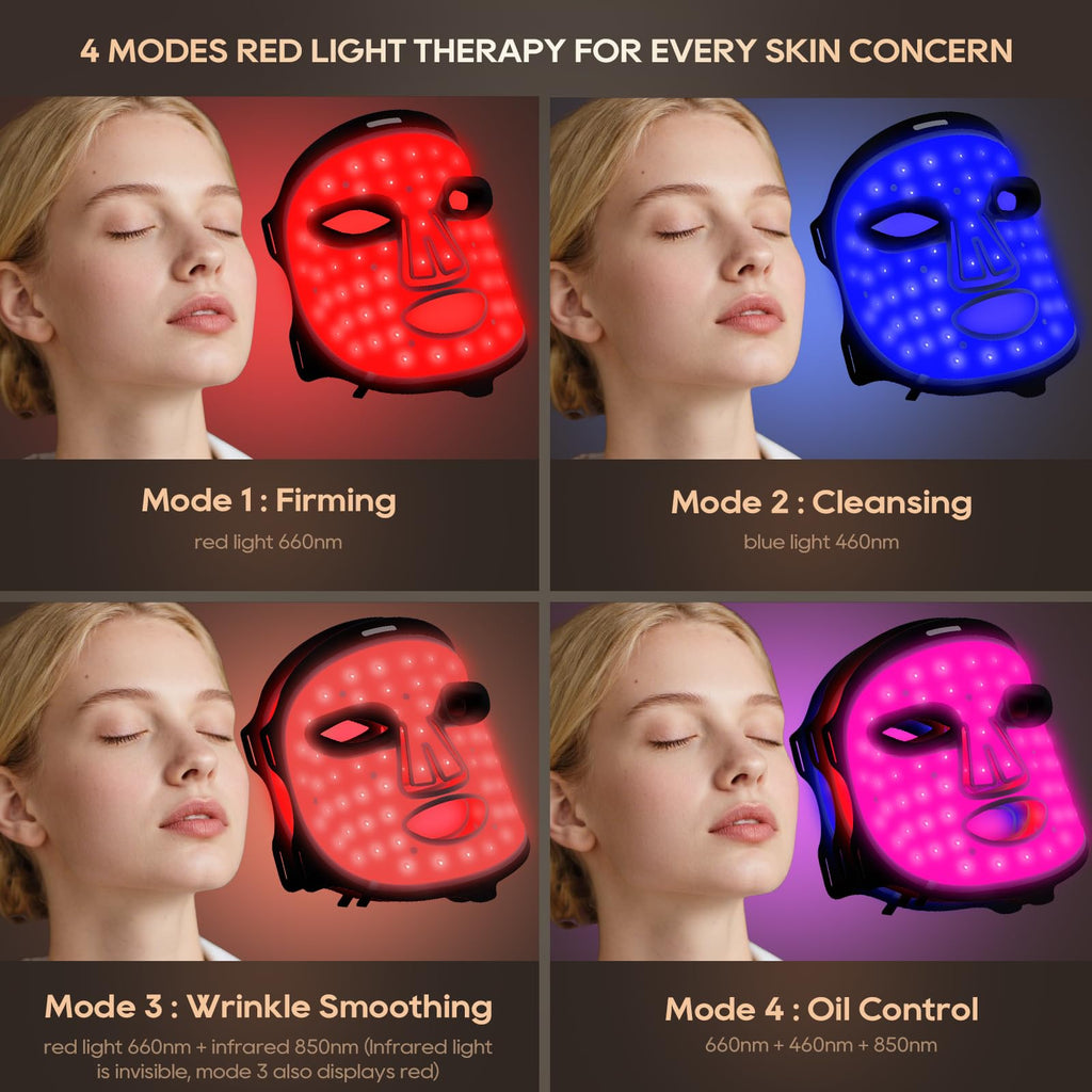 Morfone Red Light Vibrating Massage Mask,  850nm LED red light care set with timer function and 4 modes. The perfect gift choice