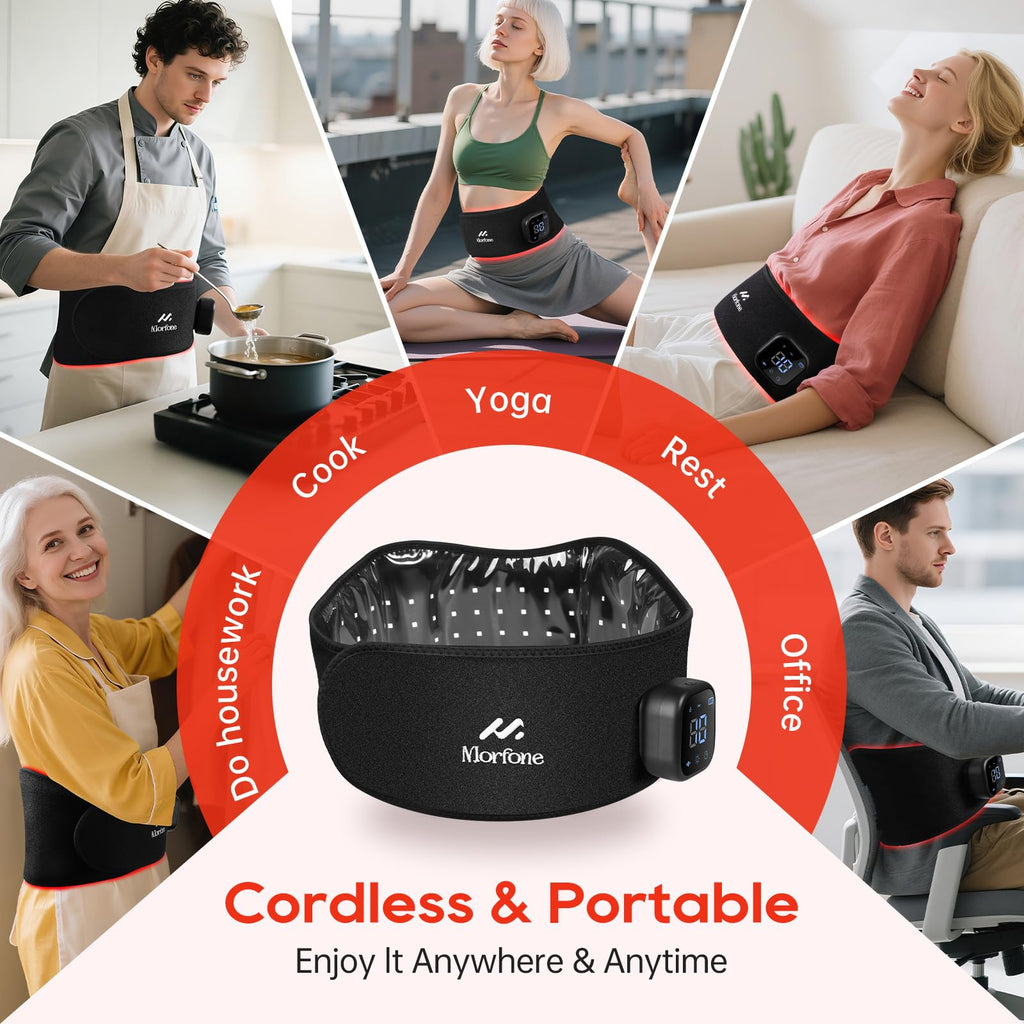 Morfone 660nm&850nm Red Light Therapy Heating Massage Belt for Muscle Pain Relief Red Light Therapy Wrap