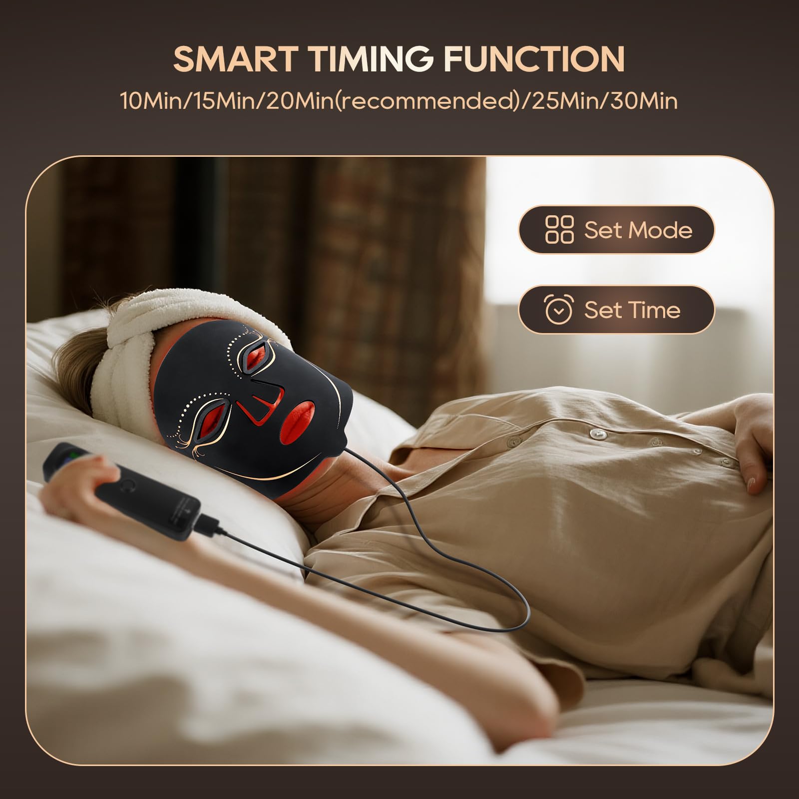 Morfone Red Light Vibrating Massage Mask,  850nm LED red light care set with timer function and 4 modes. The perfect gift choice