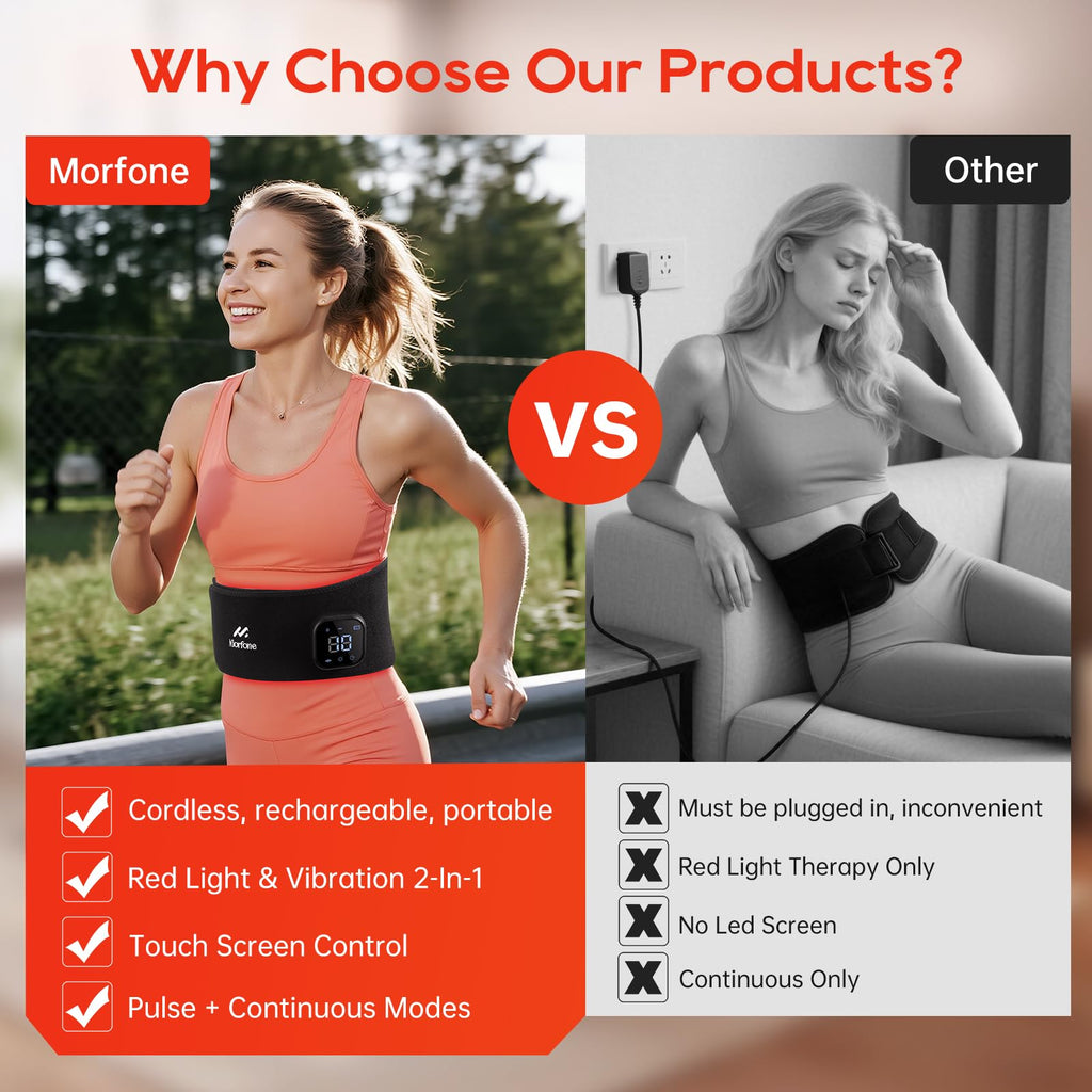 Morfone 660nm&850nm Red Light Therapy Heating Massage Belt for Muscle Pain Relief Red Light Therapy Wrap