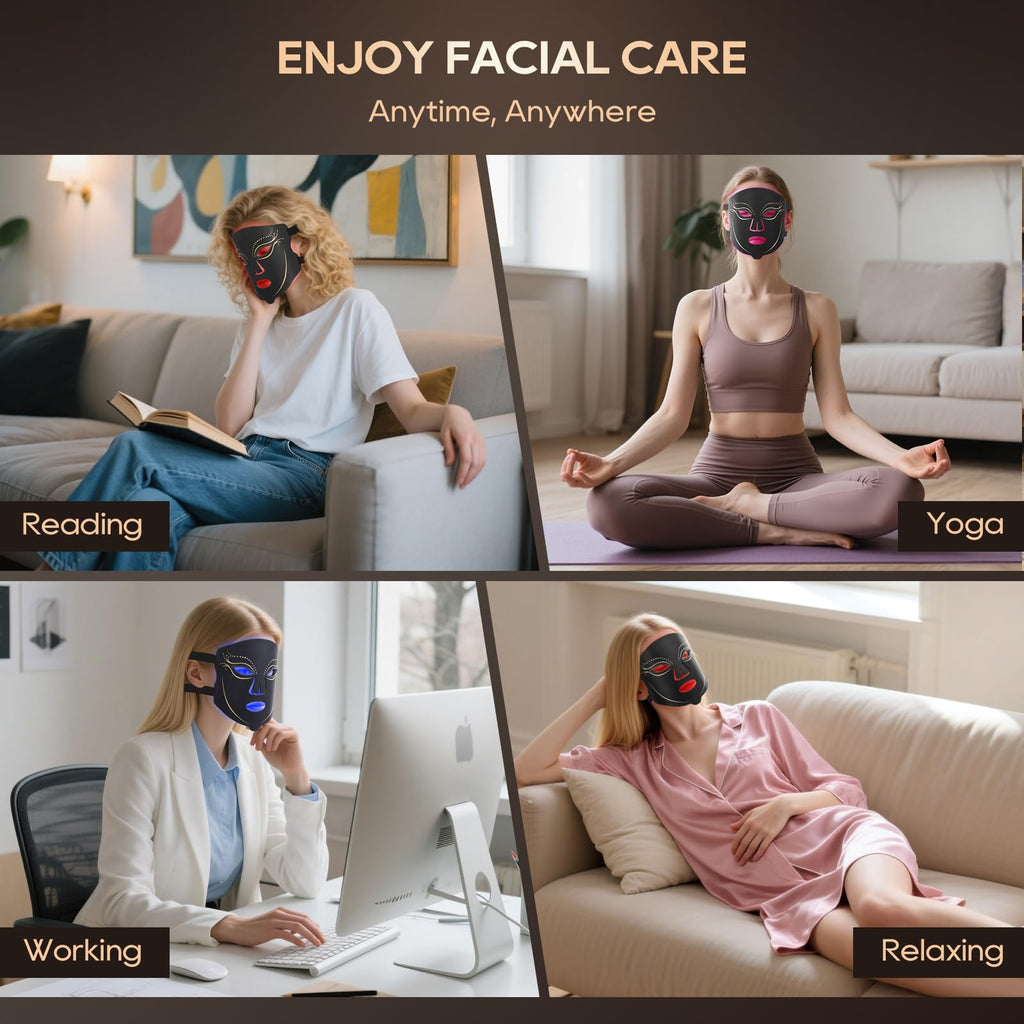 Morfone Red Light Vibrating Massage Mask,  850nm LED red light care set with timer function and 4 modes. The perfect gift choice