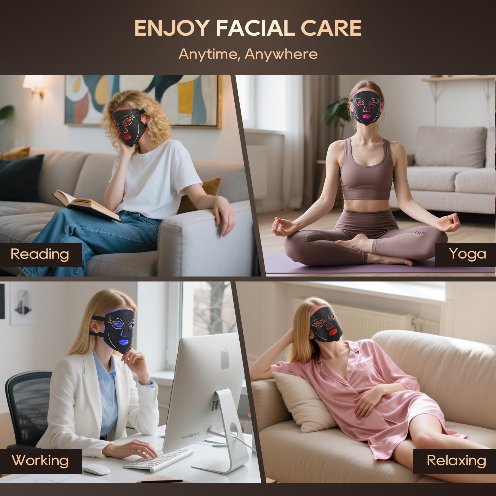 Morfone Red Light Vibrating Massage Mask,  850nm LED red light care set with timer function and 4 modes. The perfect gift choice
