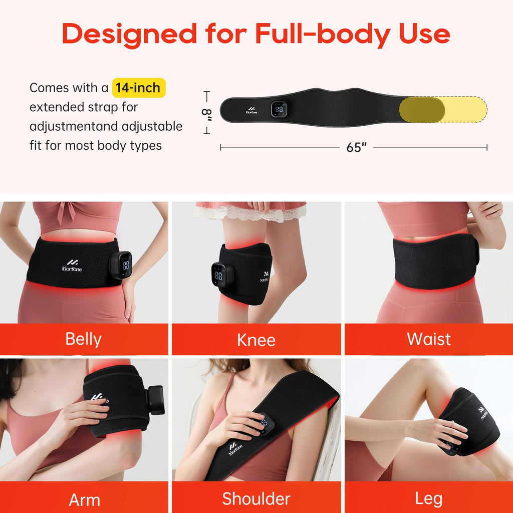 Morfone 660nm&850nm Red Light Therapy Heating Massage Belt for Muscle Pain Relief Red Light Therapy Wrap