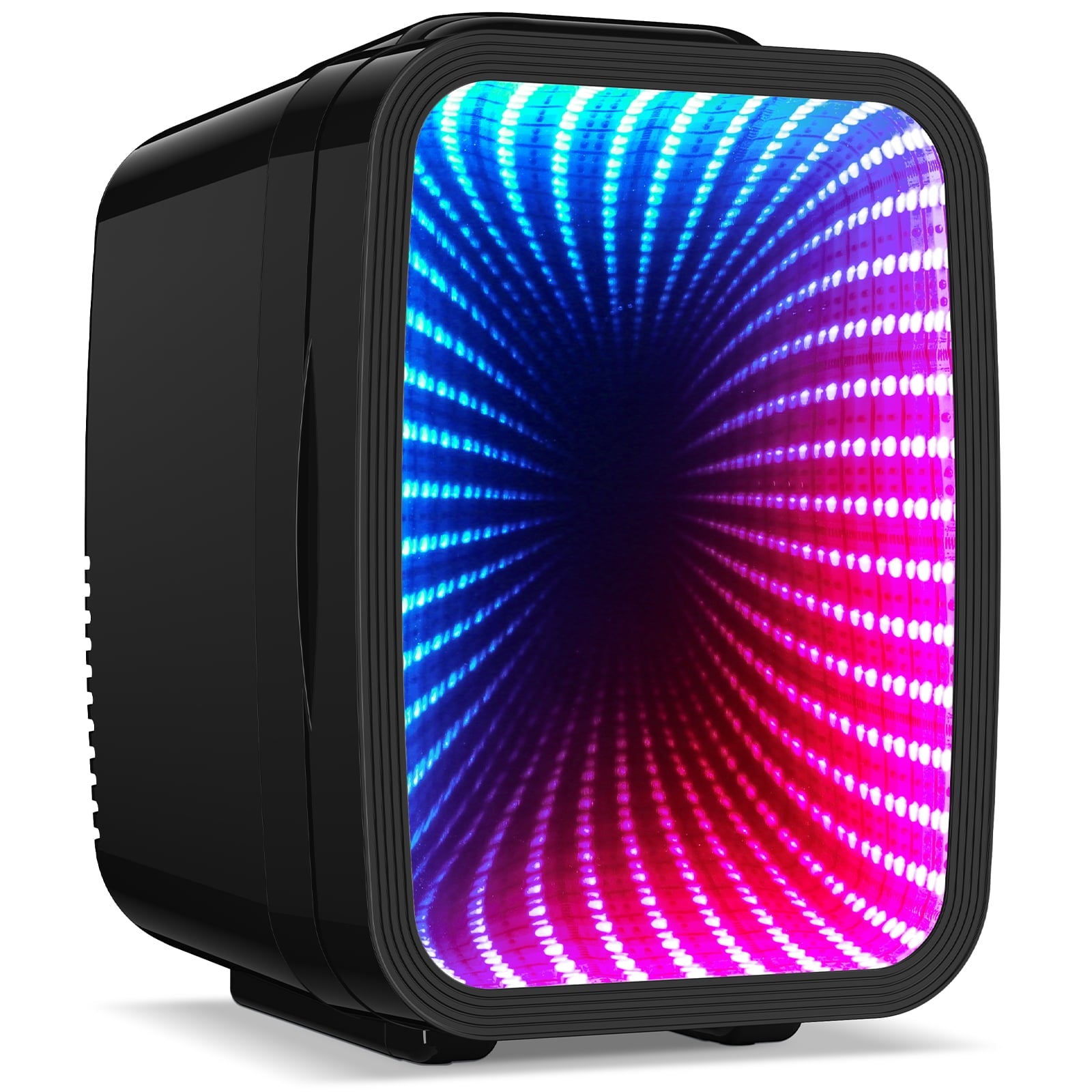 Aisutha Mini Fridge, 4 Liter/6 Cans Small Refrigerator With 6 Colorful Dimmable LED Light,Portable Cooler and Warmer mini fridge for Gaming room, Bedroom,Office and Car (Black)