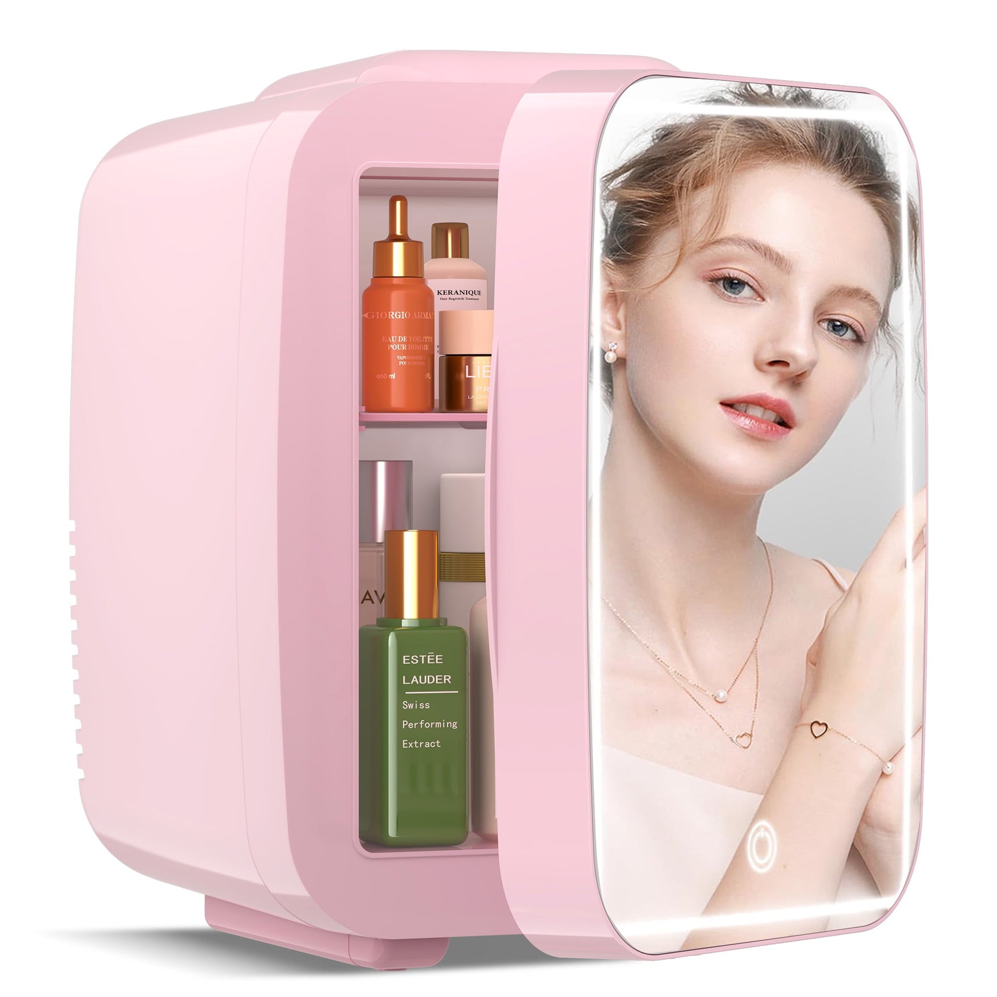 ACMETOP Skincare Fridge with Dimmable LED Light Mirror,4L/6 Can Mini Fridge for Skincare and Makeup,Cooler & Warmer, Portable Small Fridge for for Bedroom, Office, Dorm and Car,