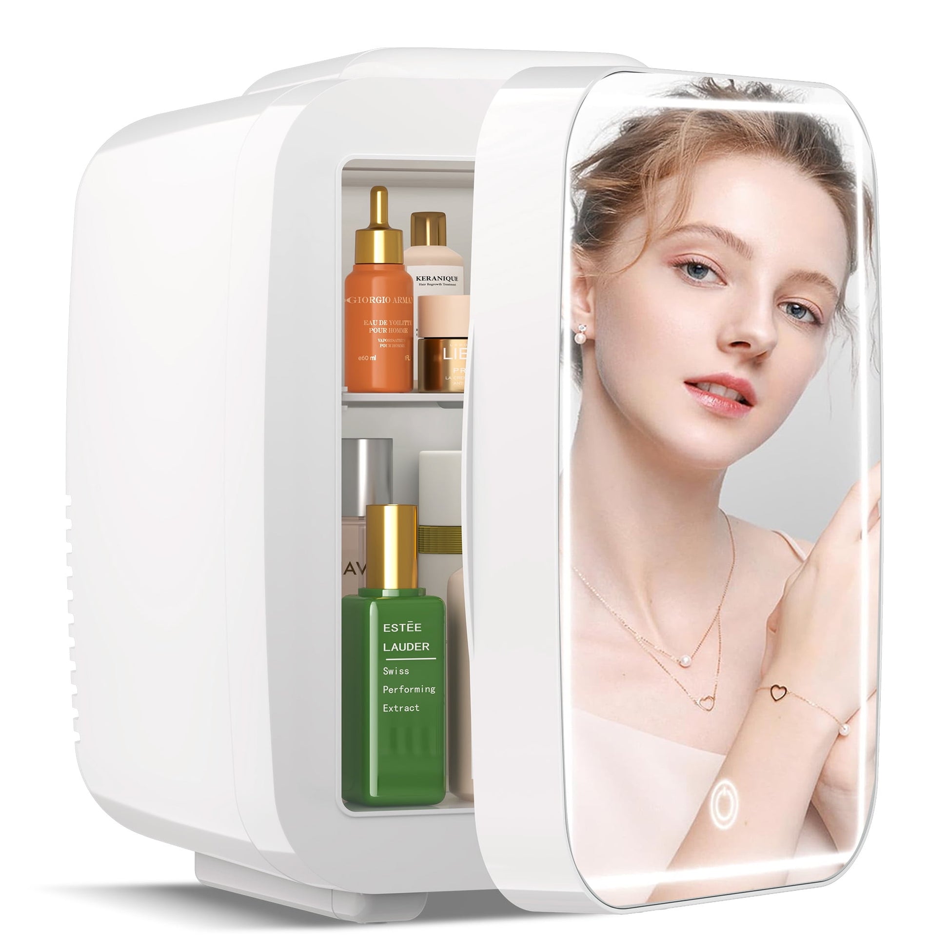 ACMETOP Skincare Fridge with Dimmable LED Light Mirror,4L/6 Can Mini Fridge for Skincare and Makeup,Cooler & Warmer, Portable Small Fridge for for Bedroom, Office, Dorm and Car,