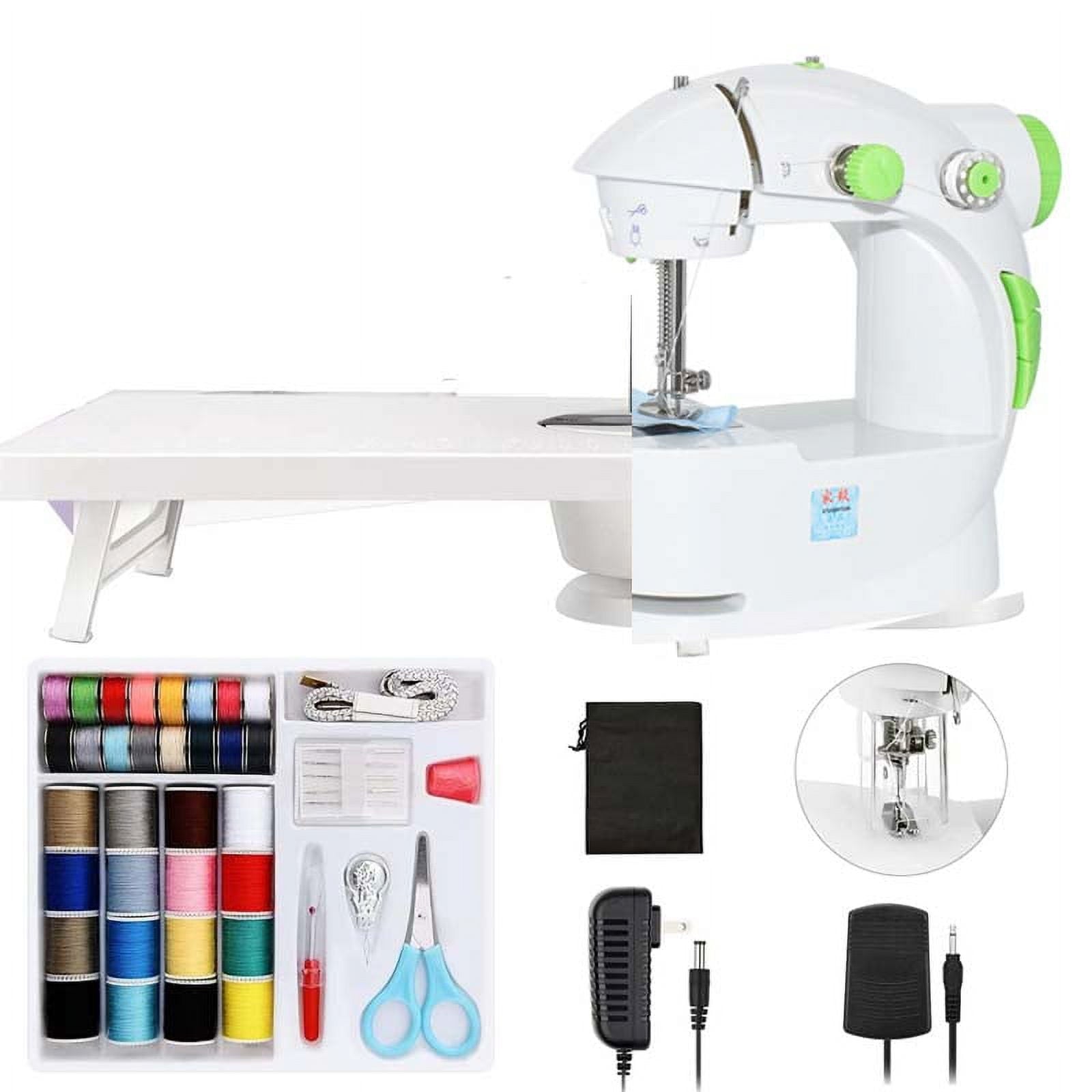 Mini Sewing Machine with Extension Table, Electric Portable Sewing Machine Lightweight for Beginners, Household DIY Handheld Sewing Machine with Sewing Kits Foot Pedal(Deep Green)