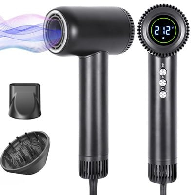 Morfone Hair Dryer, High Speed 160000 RPM Blow Dryer with Magnetic Diffuser and Concentrator, 500 Million Negative Ions, Lightweight, Thermo-Control, Fast Drying for Home Travel Salon