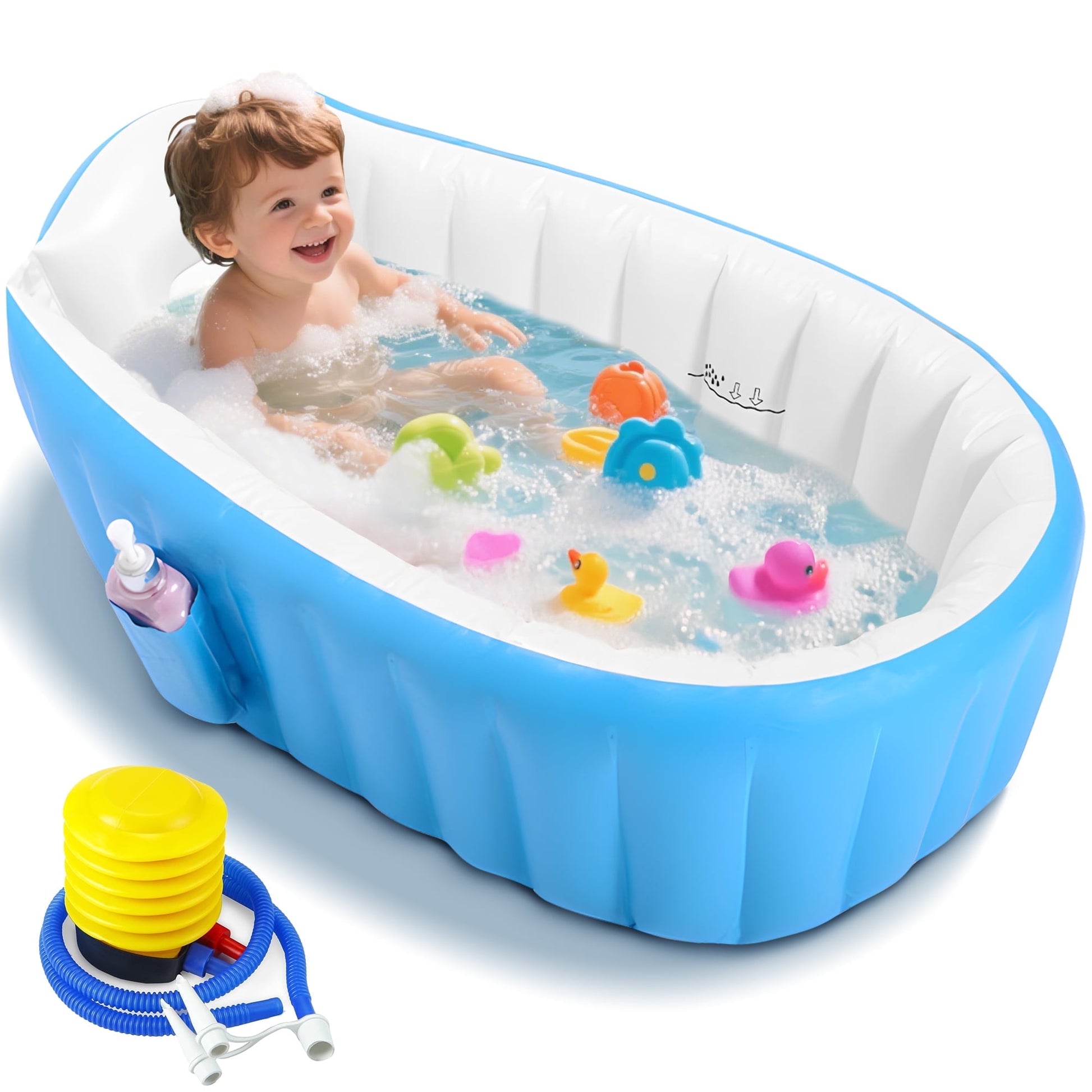 Anoak Inflatable Baby Bathtub for Newborn to Toddler, Portable Travel Infant Baby Bath Tub, Toddler Bathtub with Air Pump, Foldable Non-Slip Shower Basin Collapsible Baby Tub