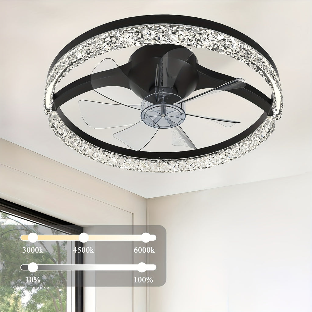 Beichen 20 Inch Modern LED Ceiling Fan with Light Low Profile Flush Mount Fandelier Remote Control APP Dimmable 6 Speeds Stepless Color Temperature