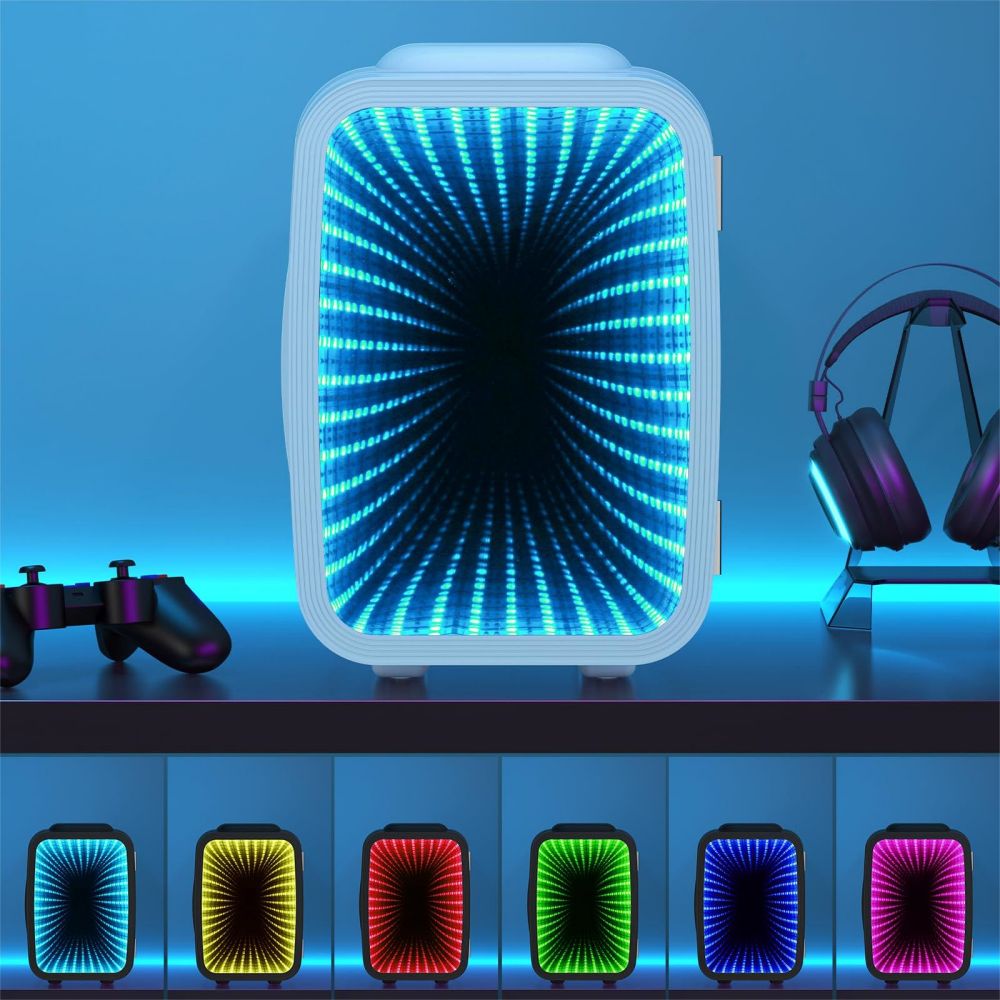 BEICHEN 4L Mini Fridge Adjustable LED Lighting AC/DC Portable Dual Temperature Bedroom Office Game Room Car Use