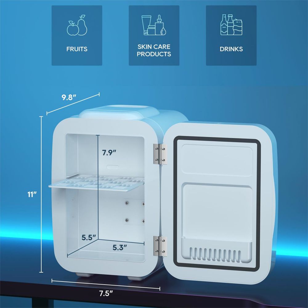 BEICHEN 4L Mini Fridge Adjustable LED Lighting Dual Temperature Operation Bedroom Office Game Room