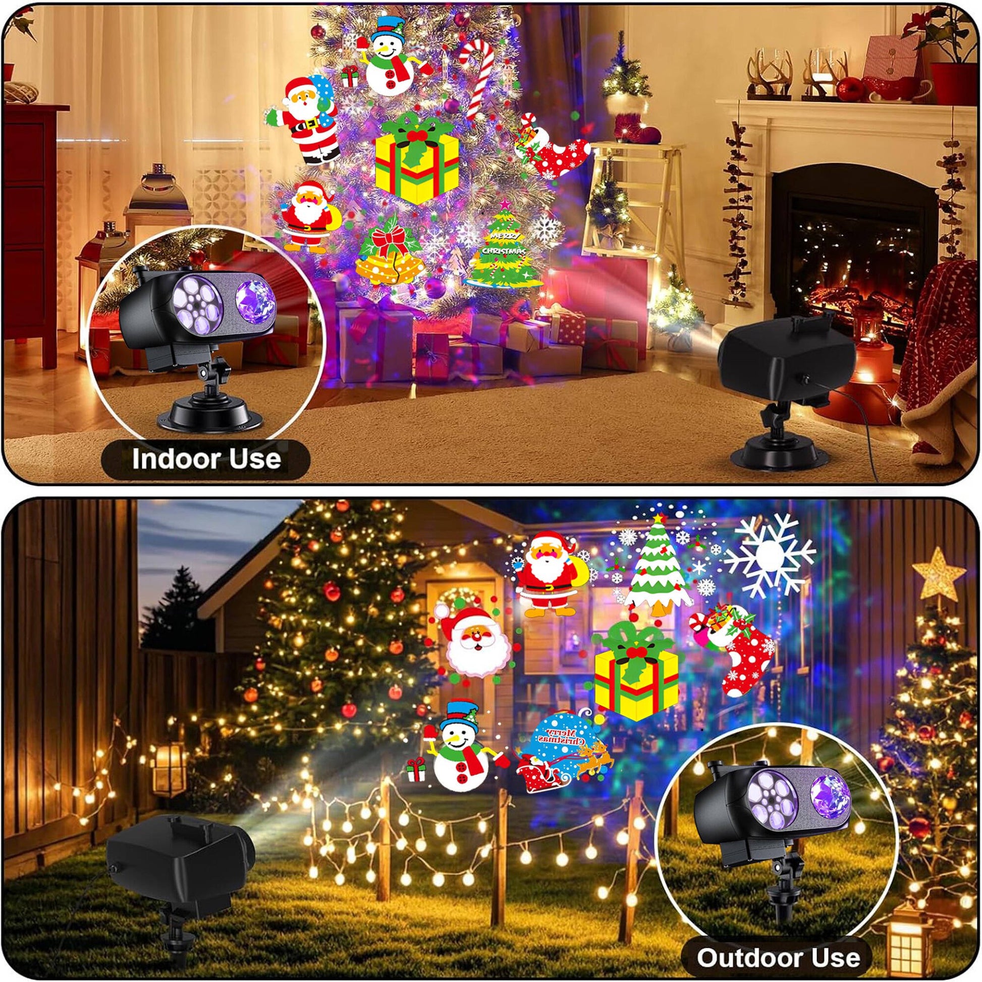 ACMETOP Christmas Projector Lights Outdoor, 2-in-1 Holiday Projector Lights With 80 HD Patterns, 10 3D Ocean Wave for Party Garden Yard Decor