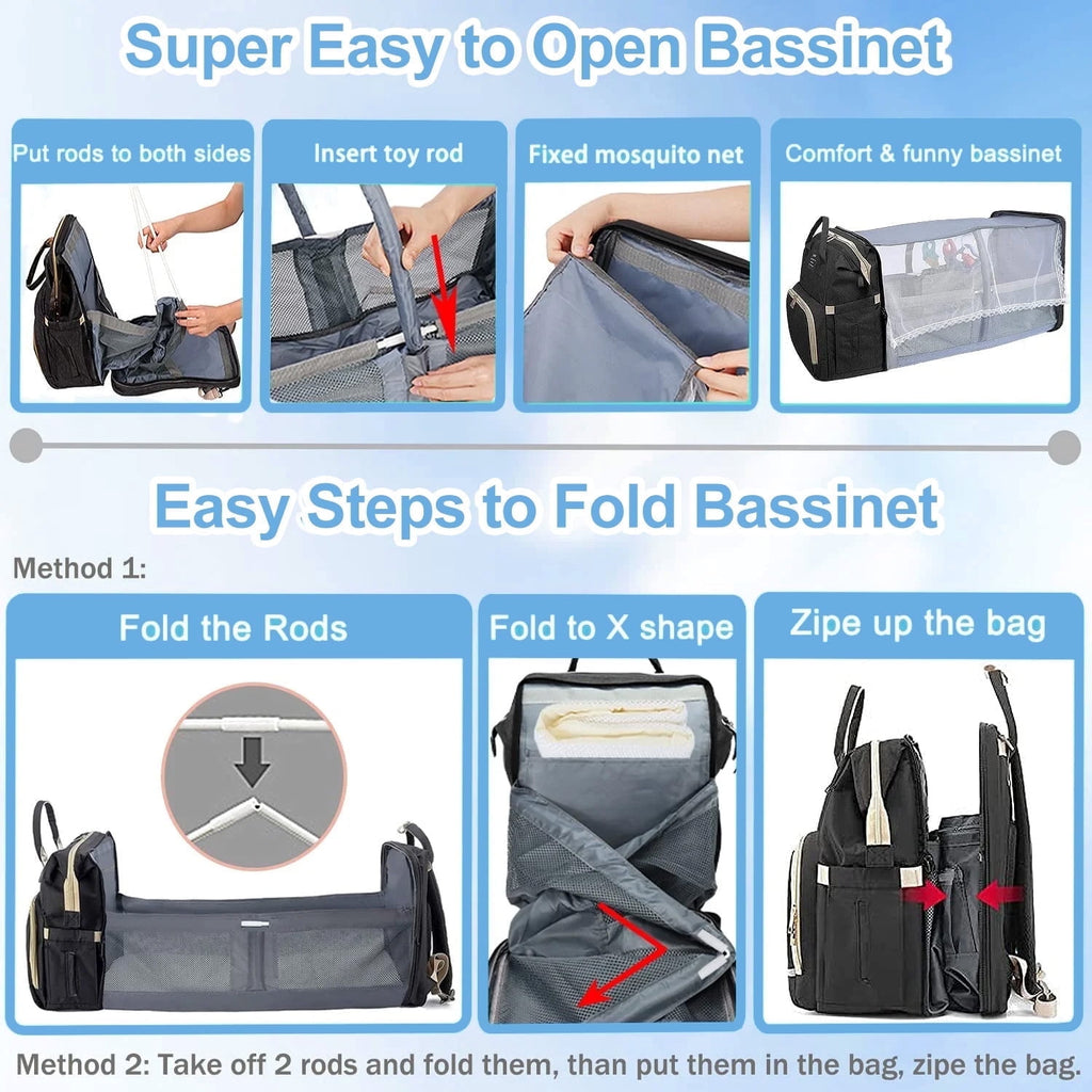Morfone Baby Diaper Bag Backpack with Changing Station, Large Capacity Baby Bag, Waterproof Travel Backpack with USB Charging Port, Stroller Straps , Baby Shower Gifts